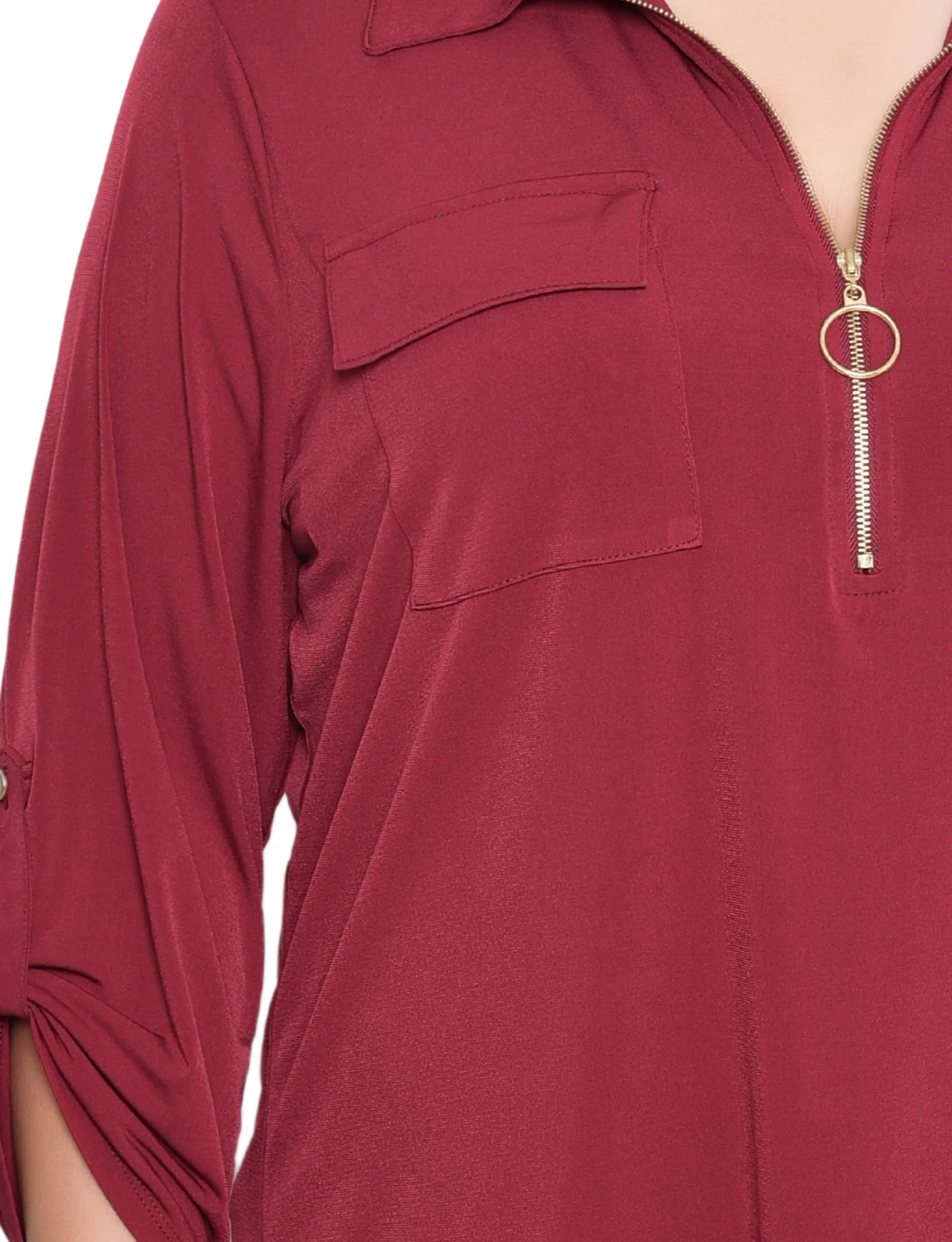 NY Collection Plus Size 3/4 Roll Tab Zip Front Top - Burgandy sold by Dress Barn product image thumbnail 3