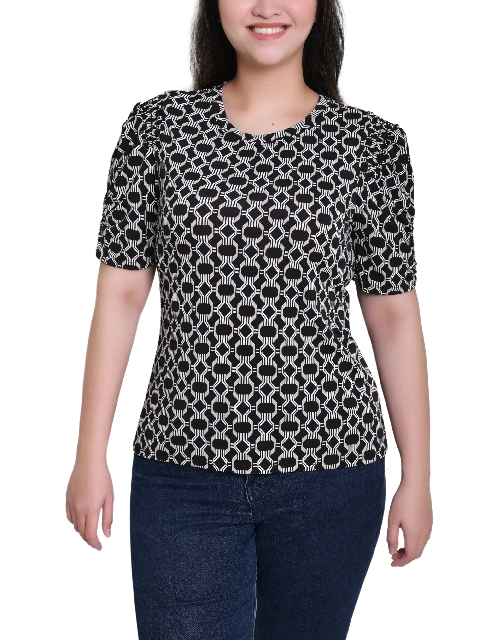 NY Collection Petite Short Sleeve Scoop Neck Top sold by Dress Barn