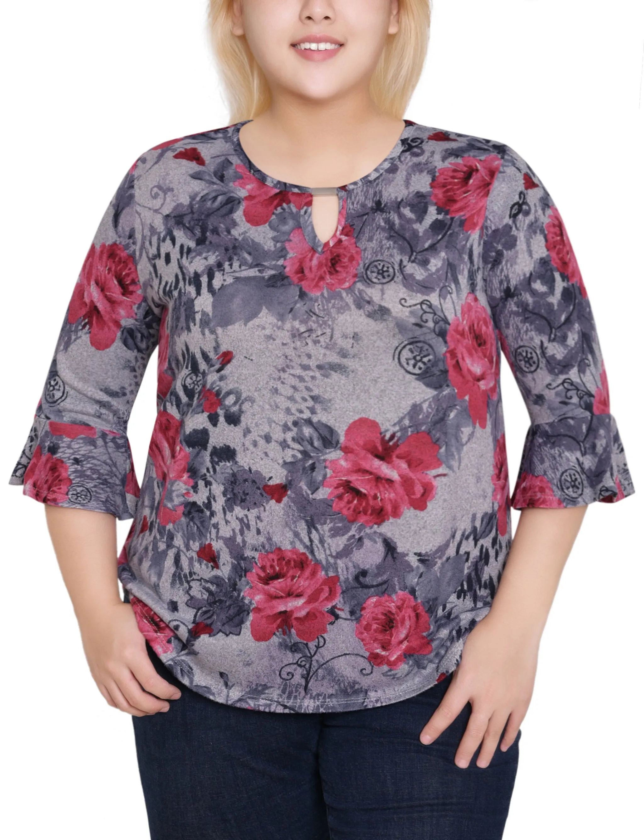NY Collection Plus Size 3/4 Bell Sleeve Top With Hardware sold by Dress Barn product image thumbnail 5