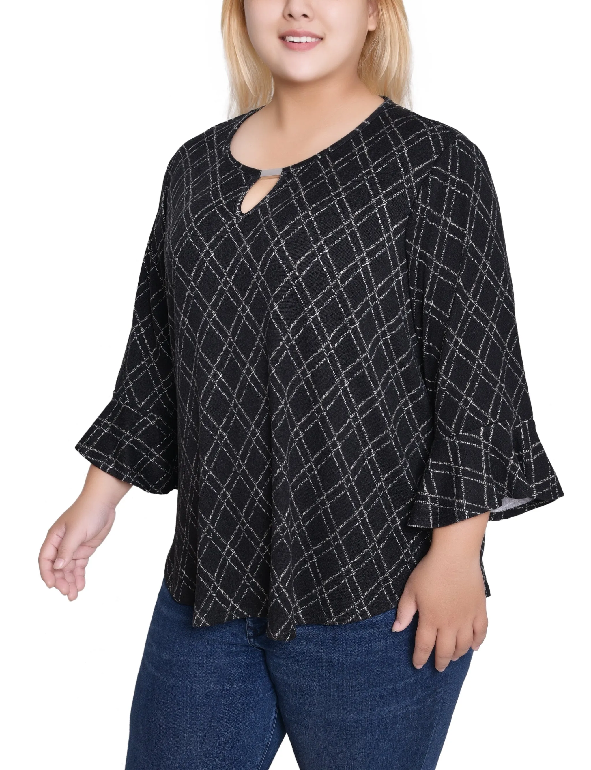 NY Collection Plus Size 3/4 Bell Sleeve Top With Hardware sold by Dress Barn product image thumbnail 3