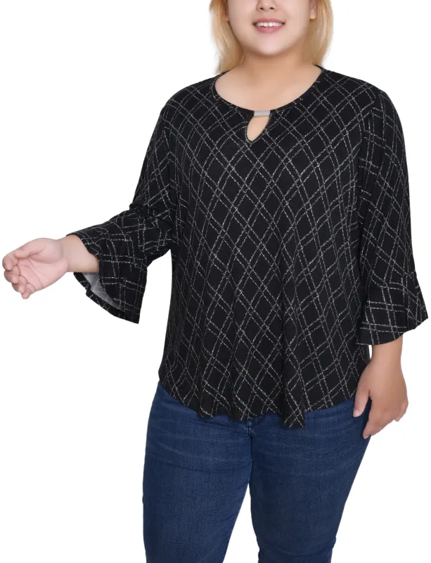 NY Collection Plus Size 3/4 Bell Sleeve Top With Hardware sold by Dress Barn