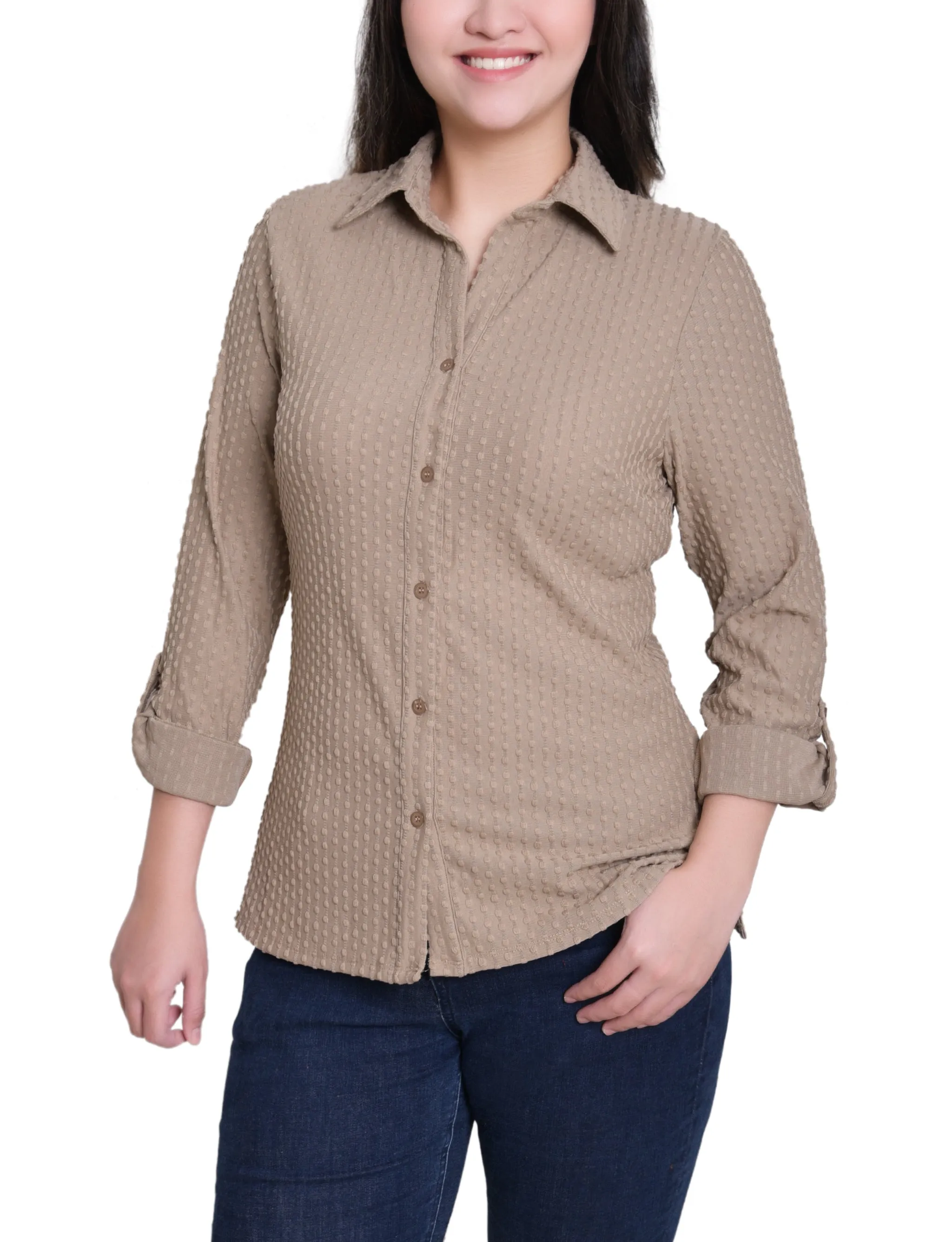 NY Collection Long Sleeve Textured Knit Top sold by Dress Barn