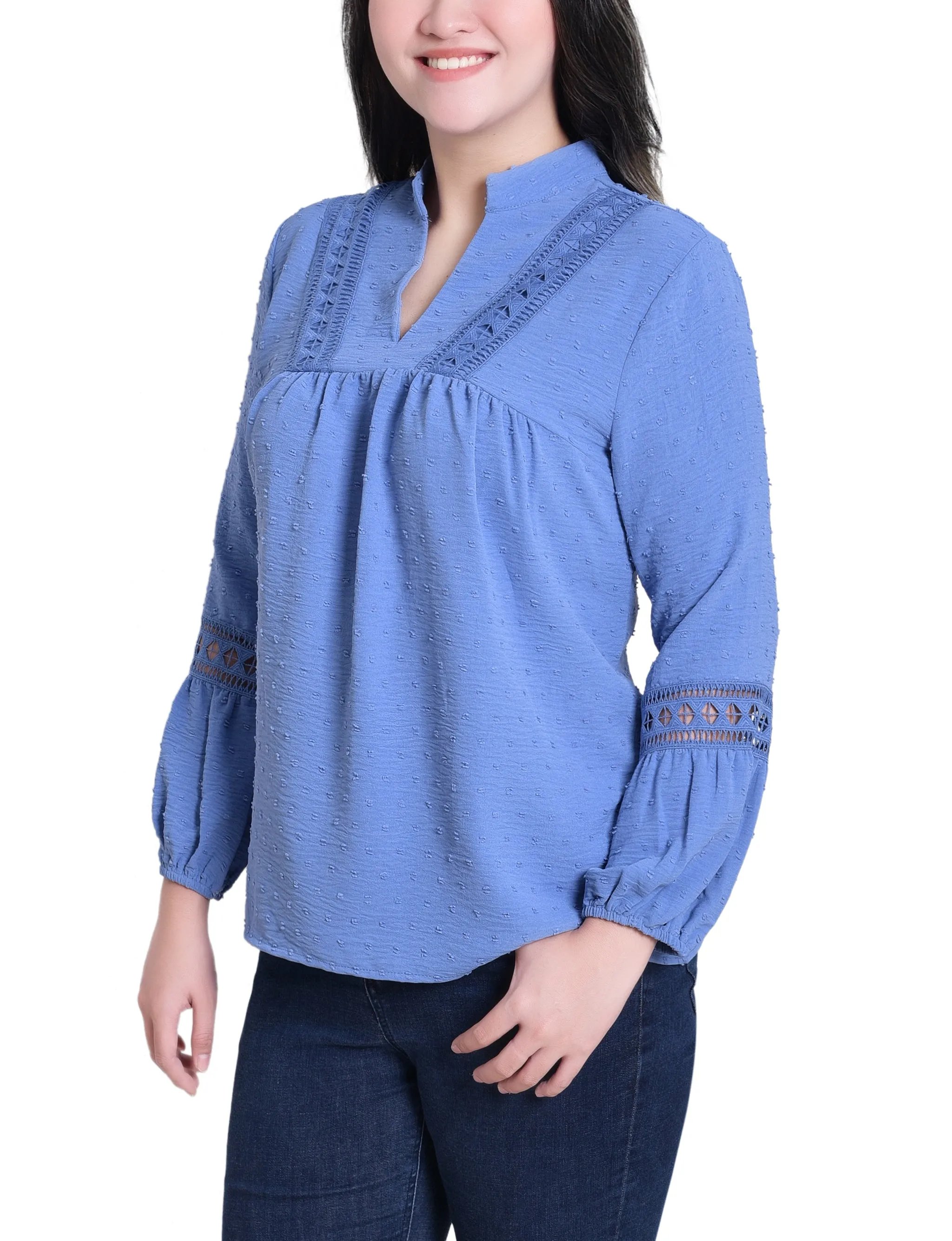 NY Collection Petite Long Sleeve Blouse With Crochet Trim sold by Dress Barn product image thumbnail 3