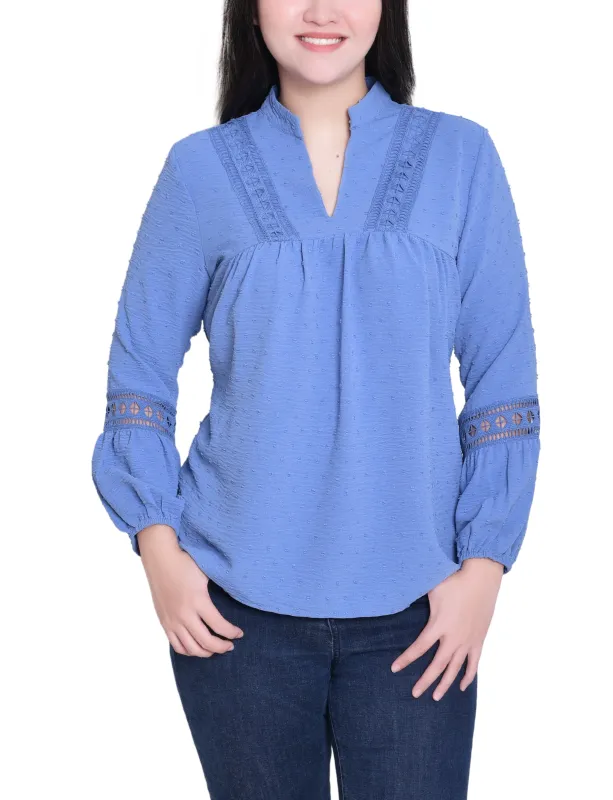 NY Collection Petite Long Sleeve Blouse With Crochet Trim sold by Dress Barn