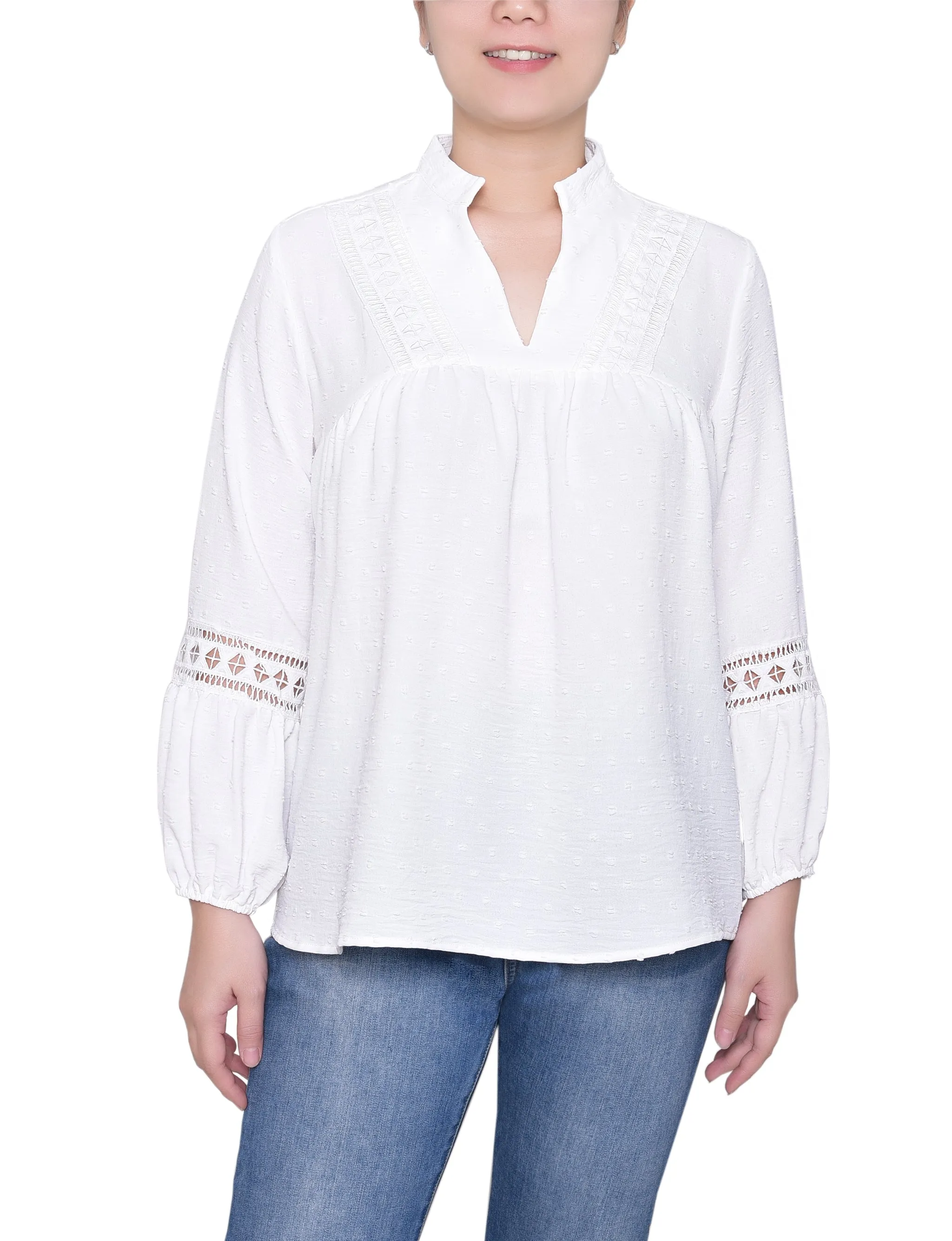 NY Collection Petite Long Sleeve Blouse With Crochet Trim sold by Dress Barn product image thumbnail 5