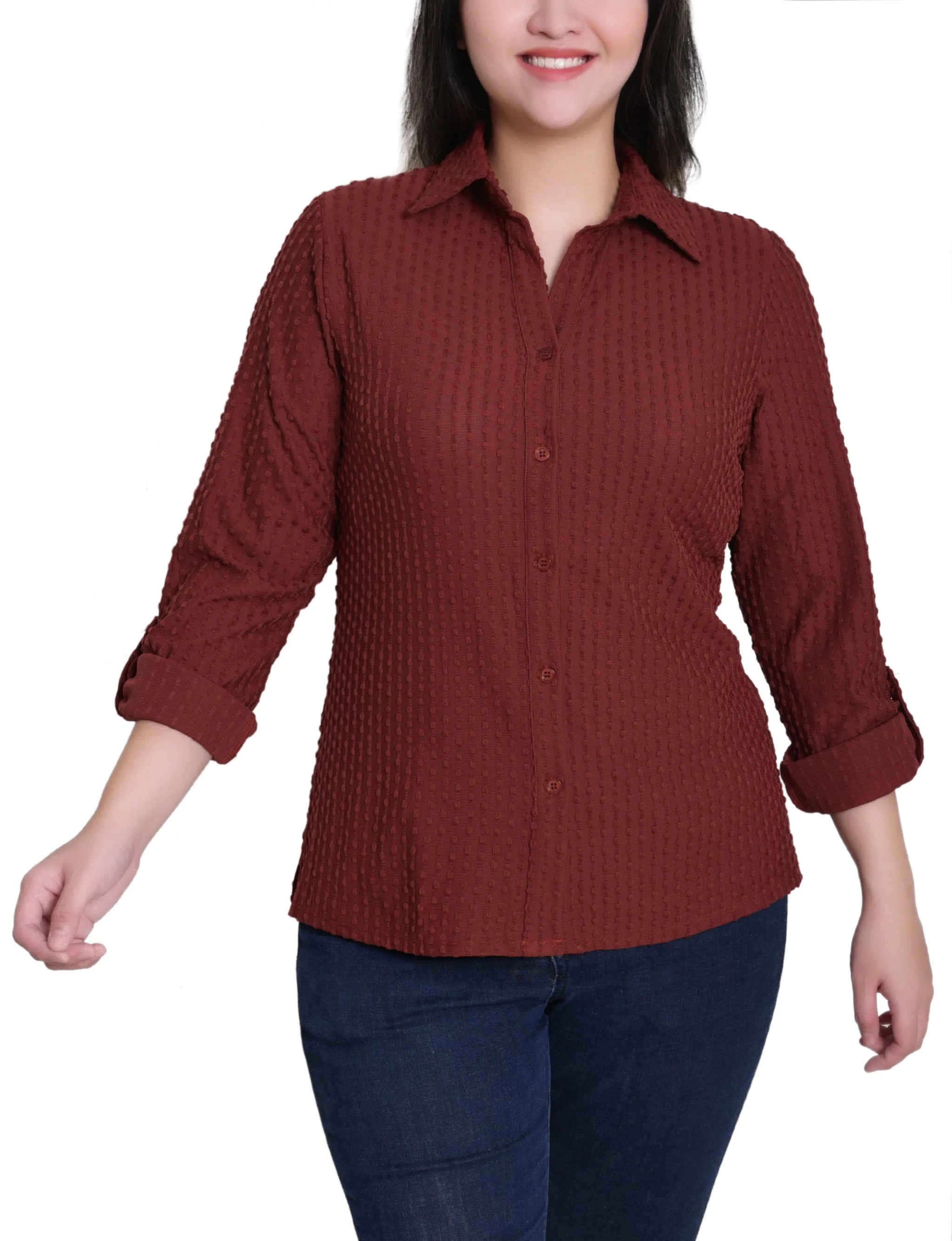 NY Collection Petite Long Sleeve Textured Knit Top sold by Dress Barn