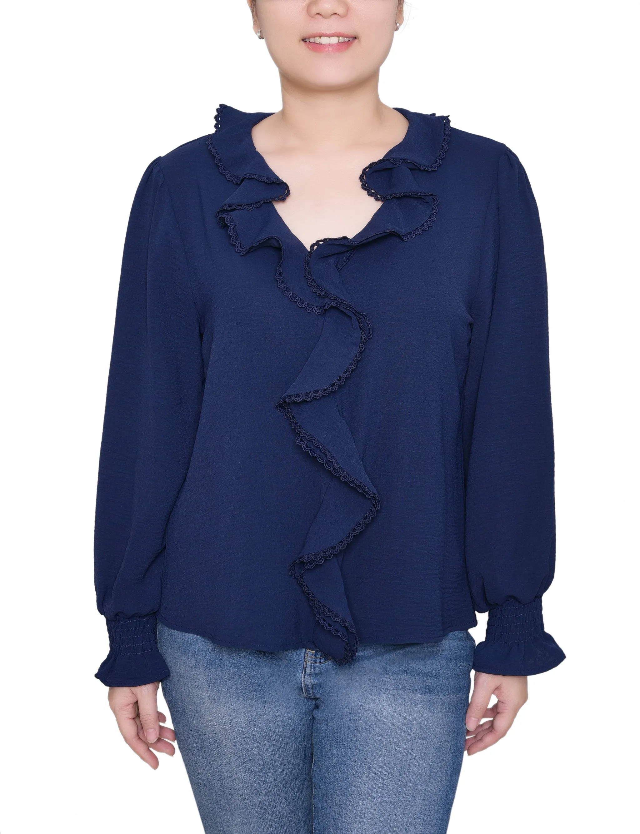 NY Collection Petite Short Sleeve Ruffle Front Blouse sold by Dress Barn product image thumbnail 5