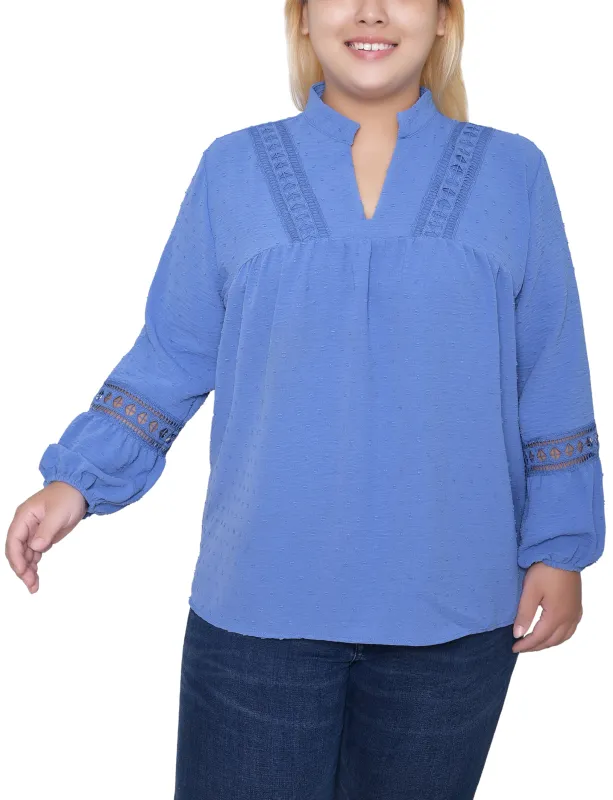 NY Collection Plus Size Long Sleeve Blouse With Crochet Trim sold by Dress Barn