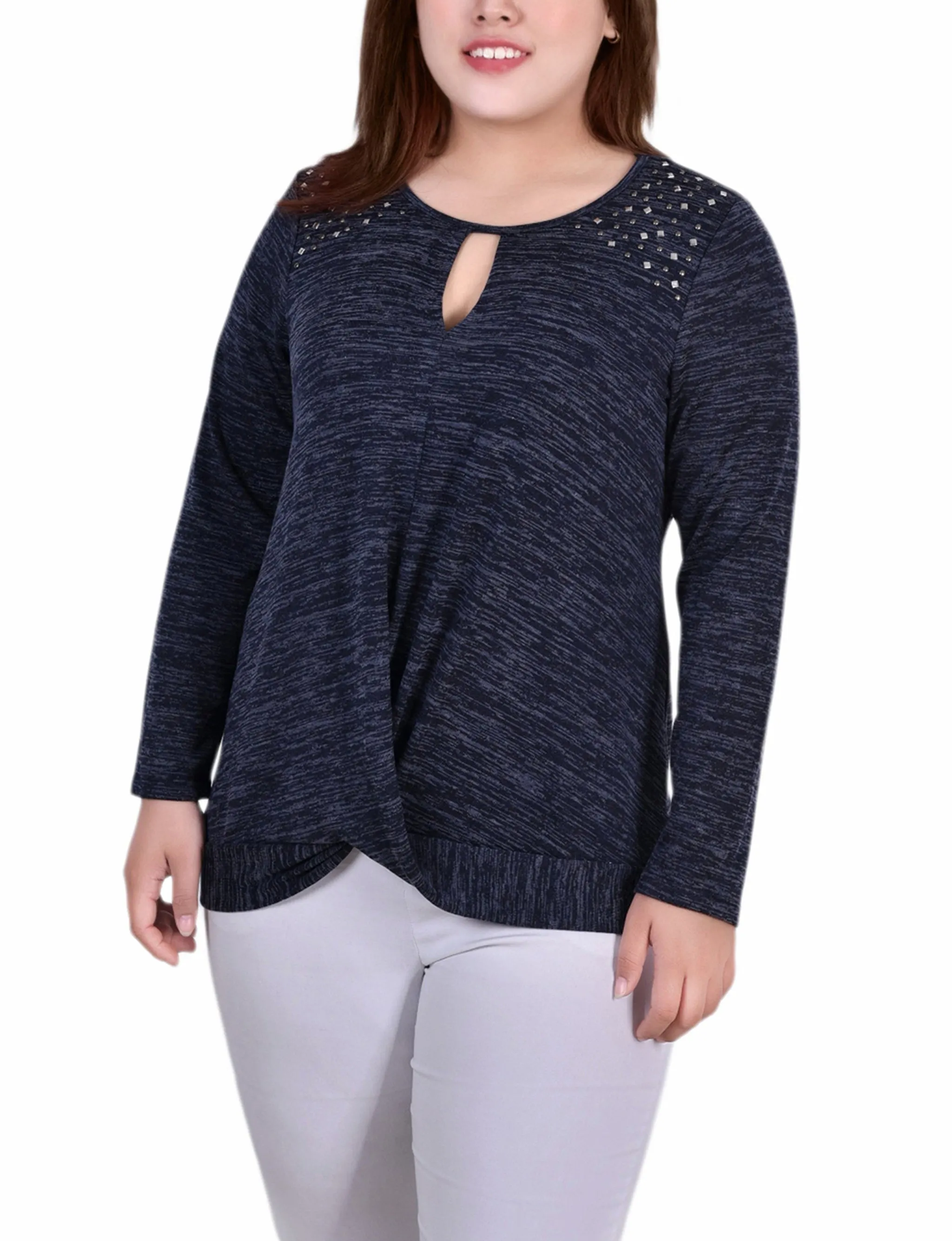 NY Collection Plus Size Long Sleeve Knit Keyhole Top With Studs sold by Dress Barn product image thumbnail 4