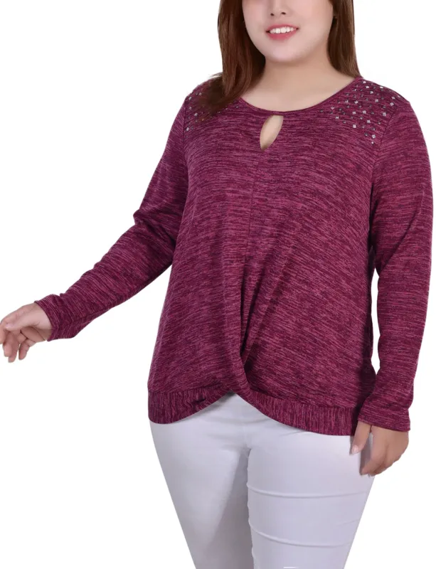 NY Collection Plus Size Long Sleeve Knit Keyhole Top With Studs sold by Dress Barn