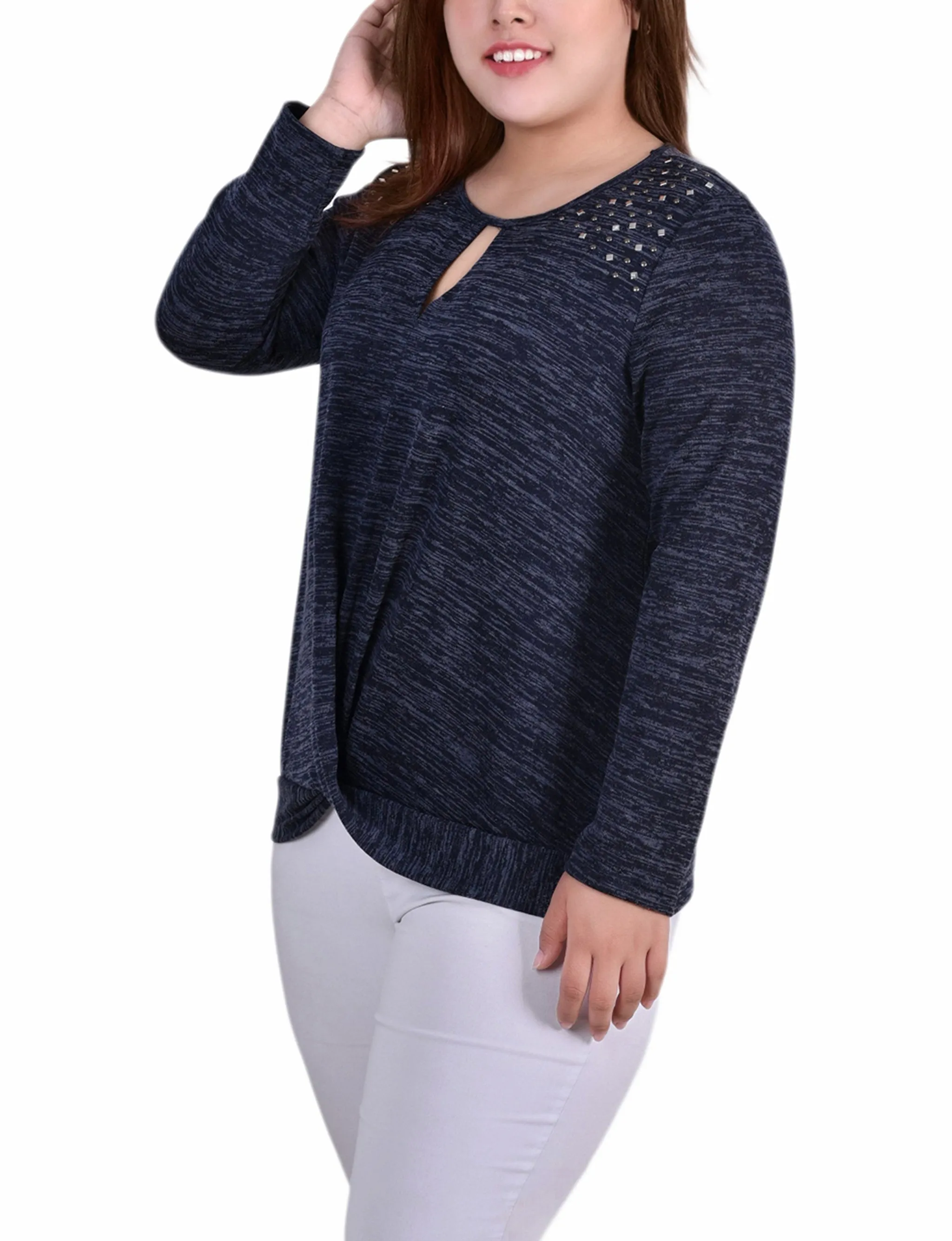 NY Collection Plus Size Long Sleeve Knit Keyhole Top With Studs sold by Dress Barn product image thumbnail 5