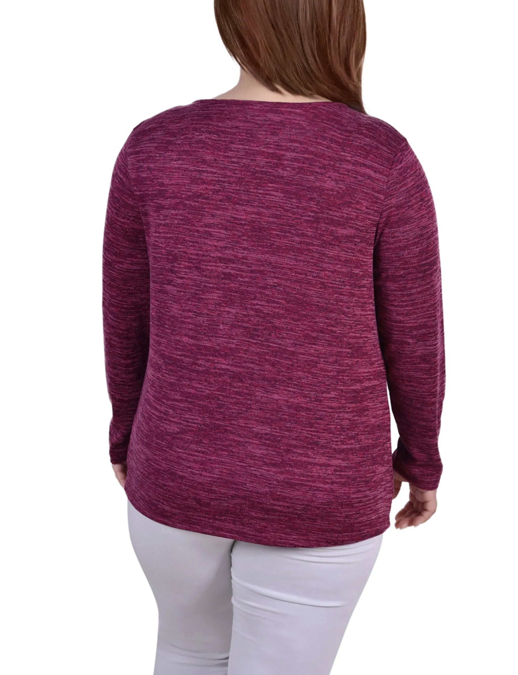 NY Collection Plus Size Long Sleeve Knit Keyhole Top With Studs sold by Dress Barn product image thumbnail 3