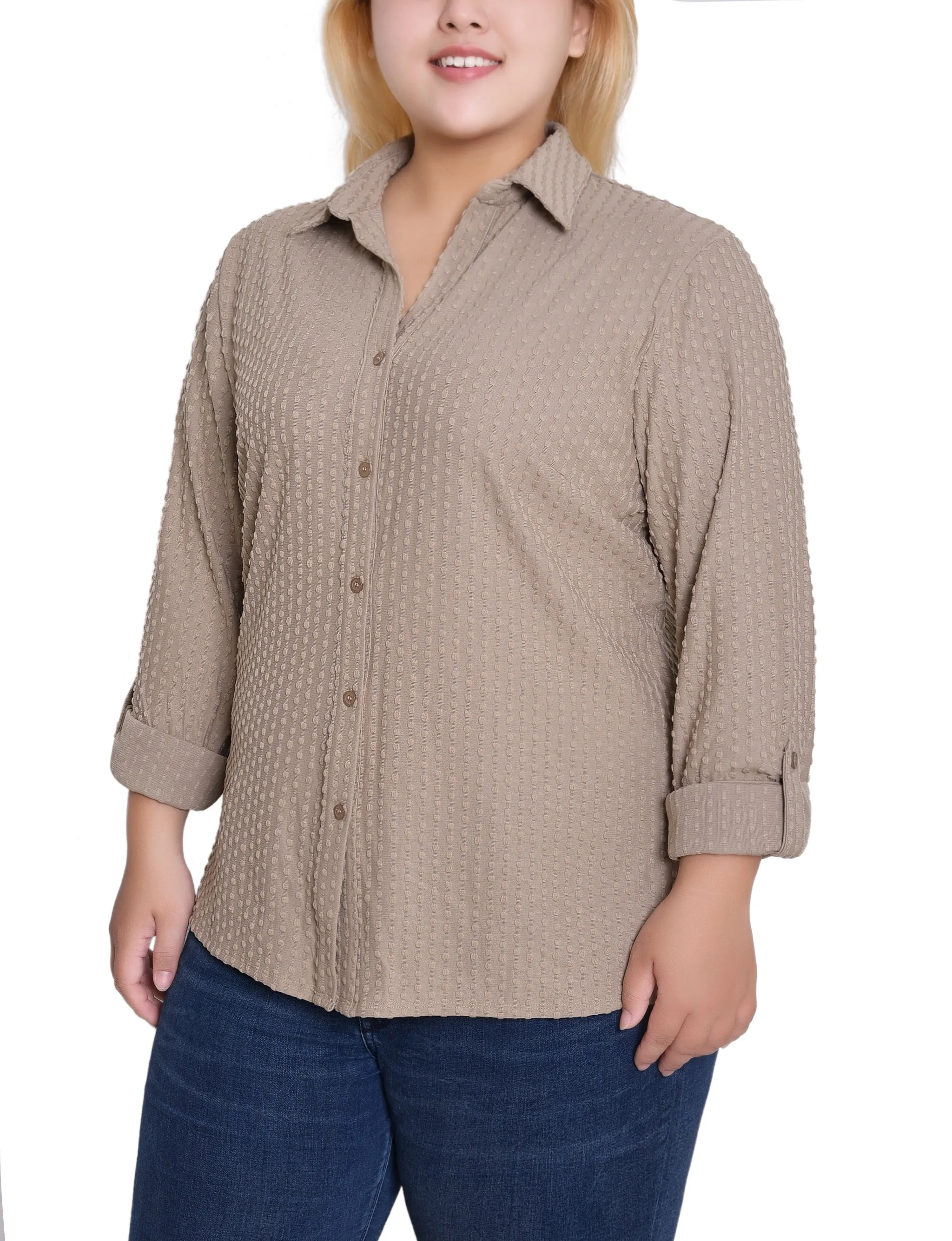 NY Collection Plus Size Long Sleeve Textured Knit Top sold by Dress Barn product image thumbnail 3