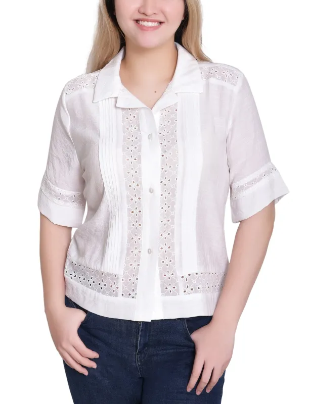 NY Collection Short Sleeve Eyelet-Inset Blouse sold by Dress Barn