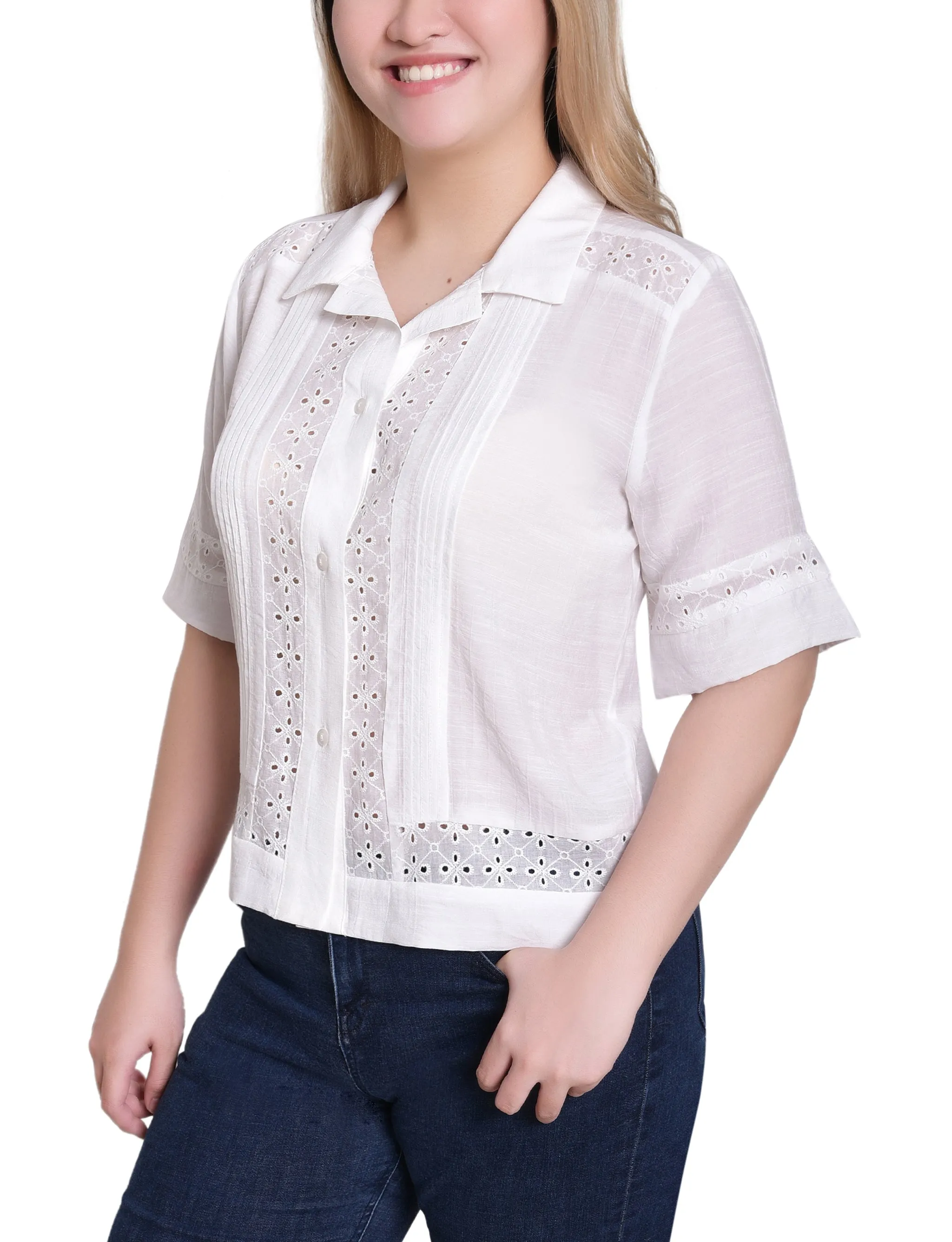 NY Collection Short Sleeve Eyelet-Inset Blouse sold by Dress Barn product image thumbnail 3