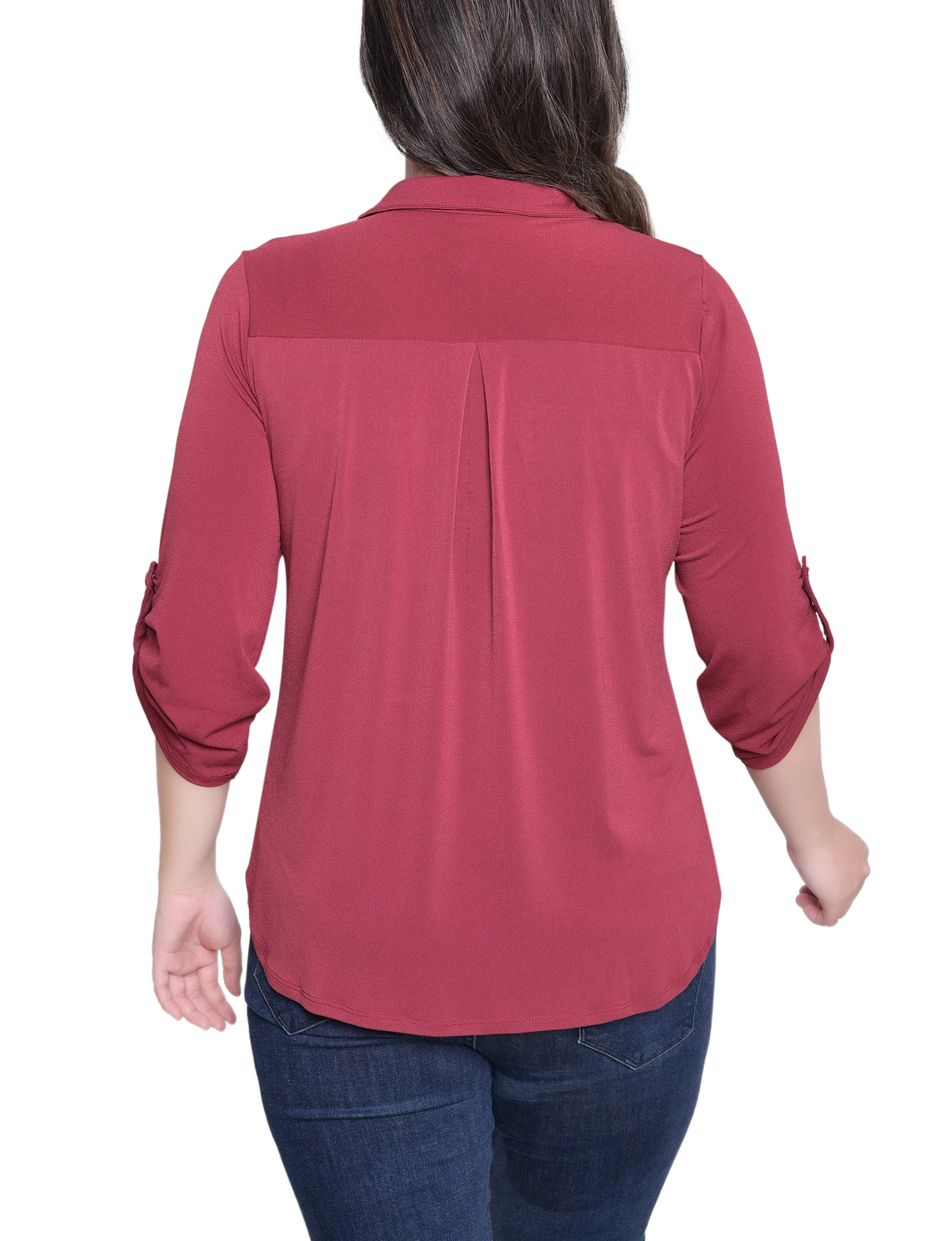 NY Collection Missy 3/4 Roll Tab Zip Front Top - Burgandy sold by Dress Barn product image thumbnail 4