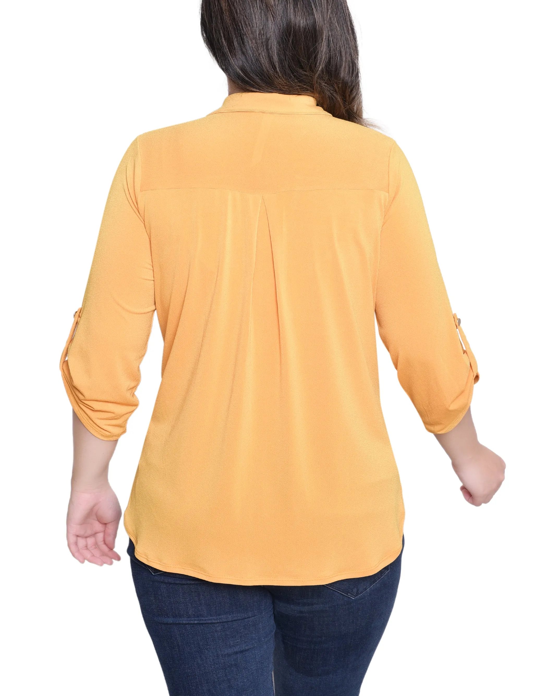 NY Collection Missy 3/4 Roll Tab Zip Front Top - Golden Glow sold by Dress Barn product image thumbnail 4