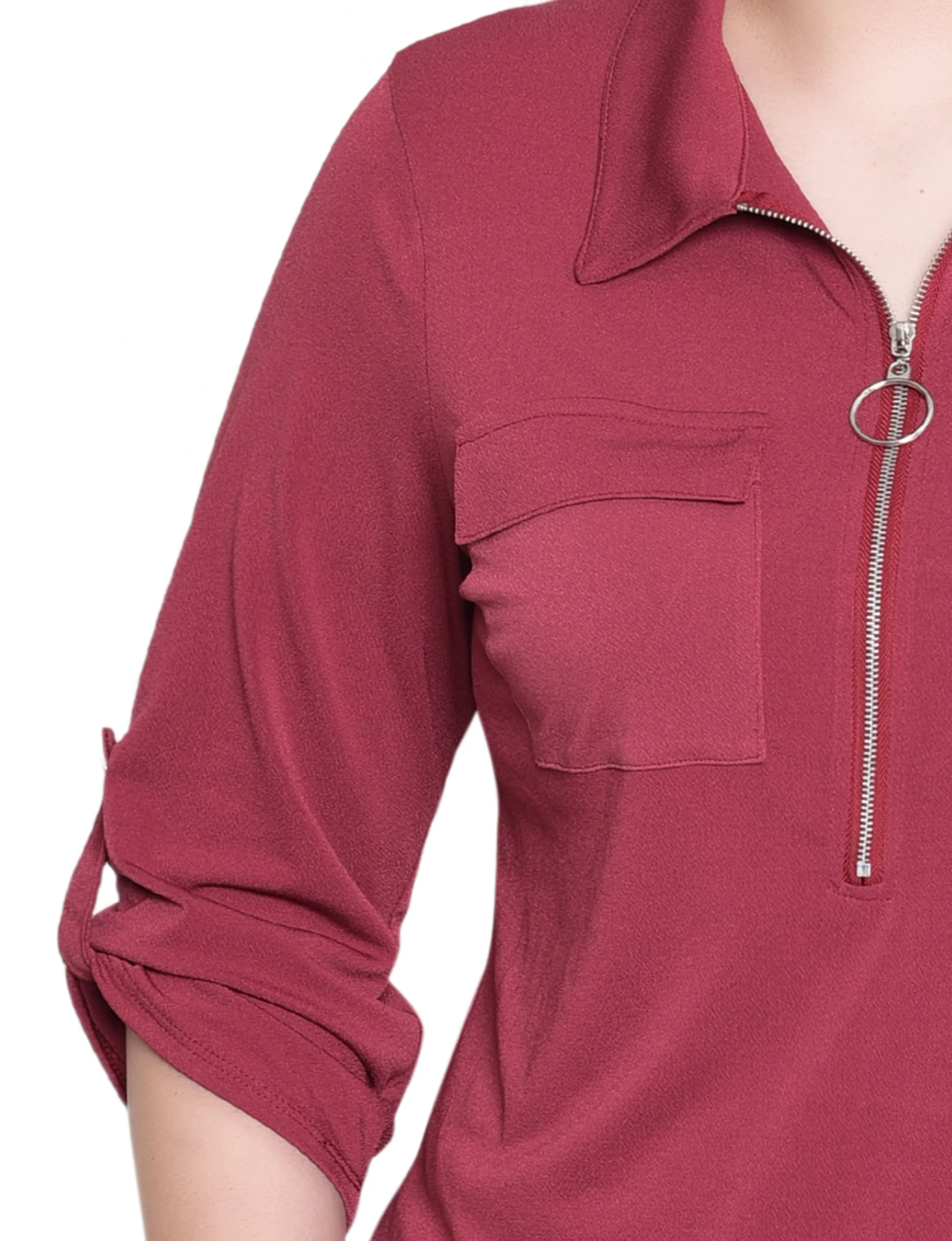 NY Collection Petite 3/4 Roll Tab Zip Front Top - Burgandy sold by Dress Barn product image thumbnail 3