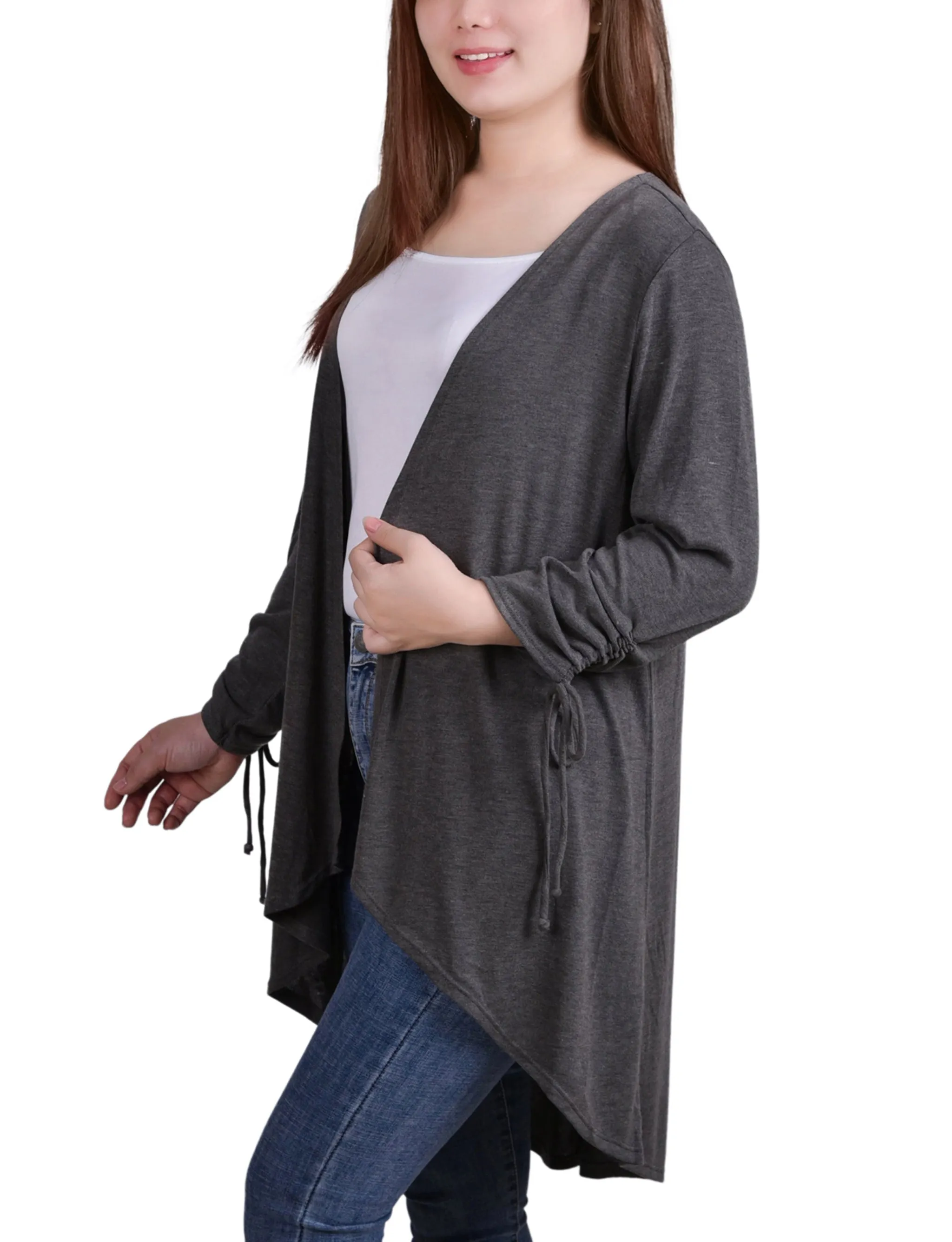 NY Collection Missy Long Sleeve Hi Lo Hem Cardigan - Dark Heather sold by Dress Barn product image thumbnail 2