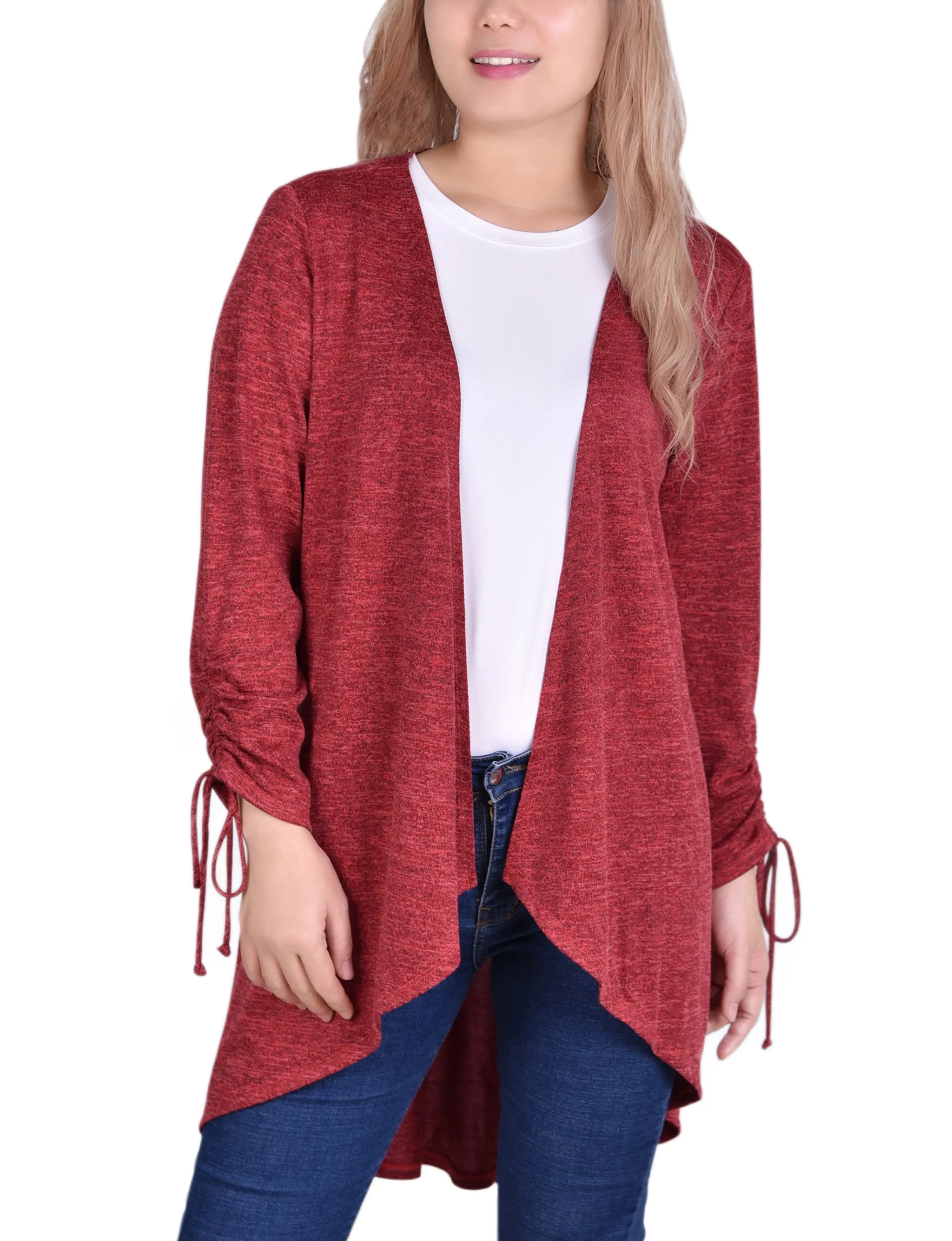 NY Collection Missy Long Sleeve Hi Lo Hem Cardigan - Jester Red sold by Dress Barn