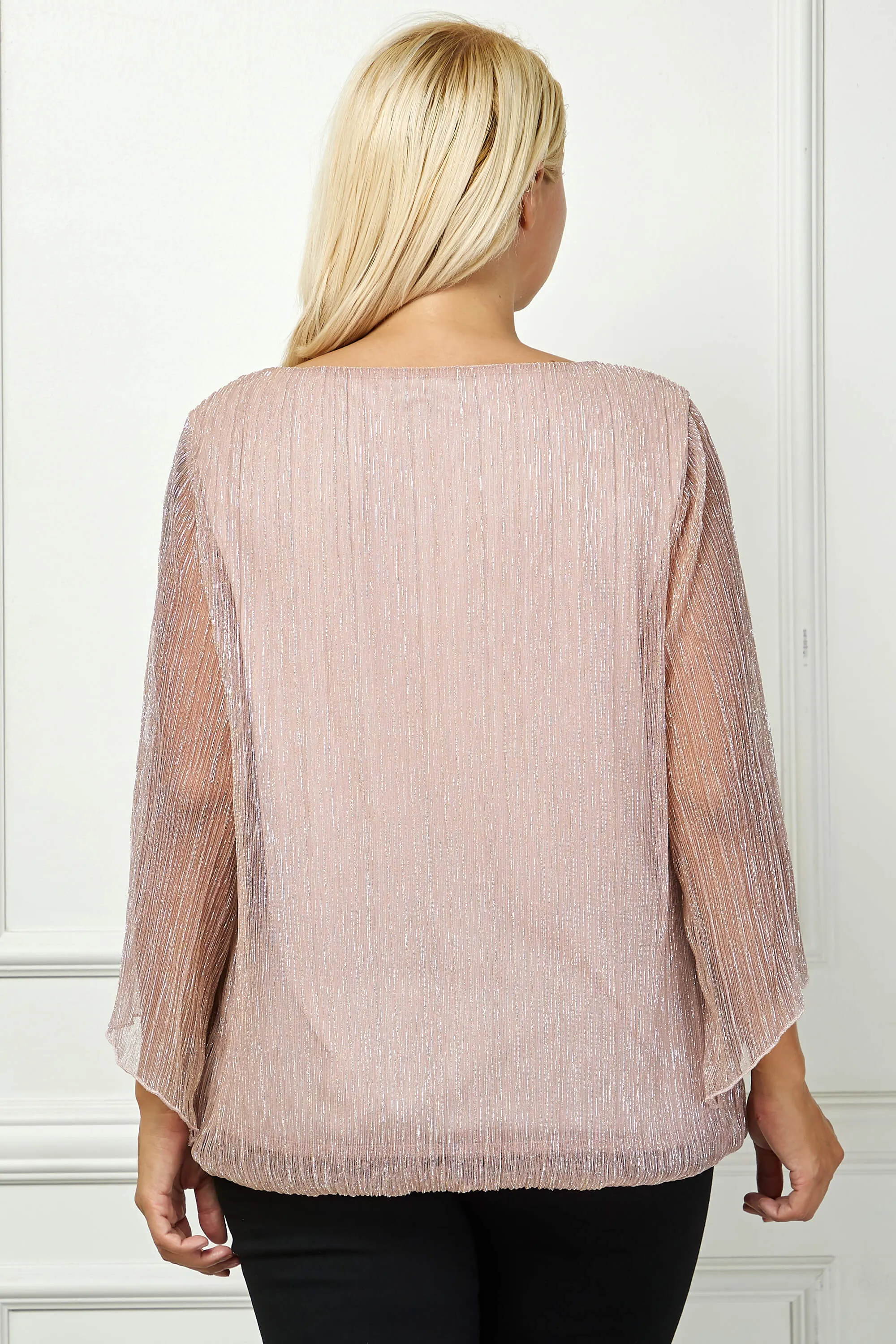 3/4 Flare Sleeve Cutout Neck Bubble Blouse - Pink - Plus sold by Dress Barn product image thumbnail 4