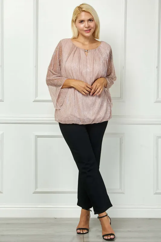 3/4 Flare Sleeve Cutout Neck Bubble Blouse - Pink - Plus sold by Dress Barn