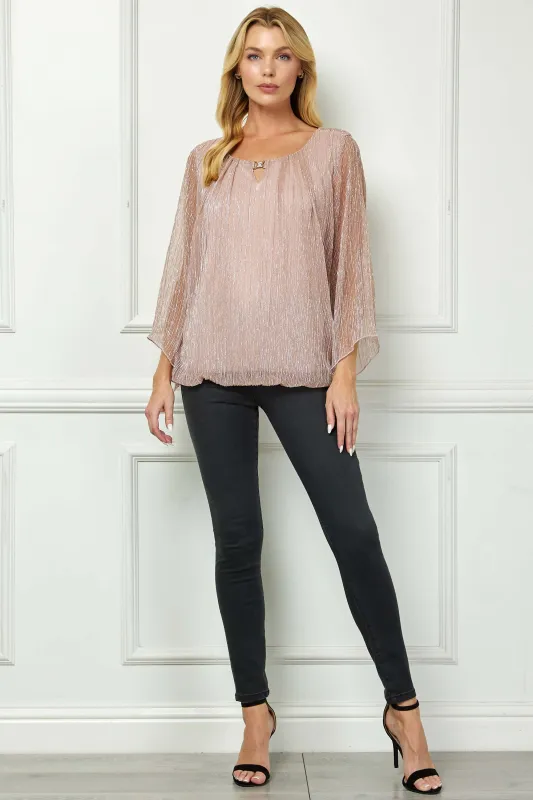3/4 Flare Sleeve Cutout Neck Bubble Blouse - Pink sold by Dress Barn