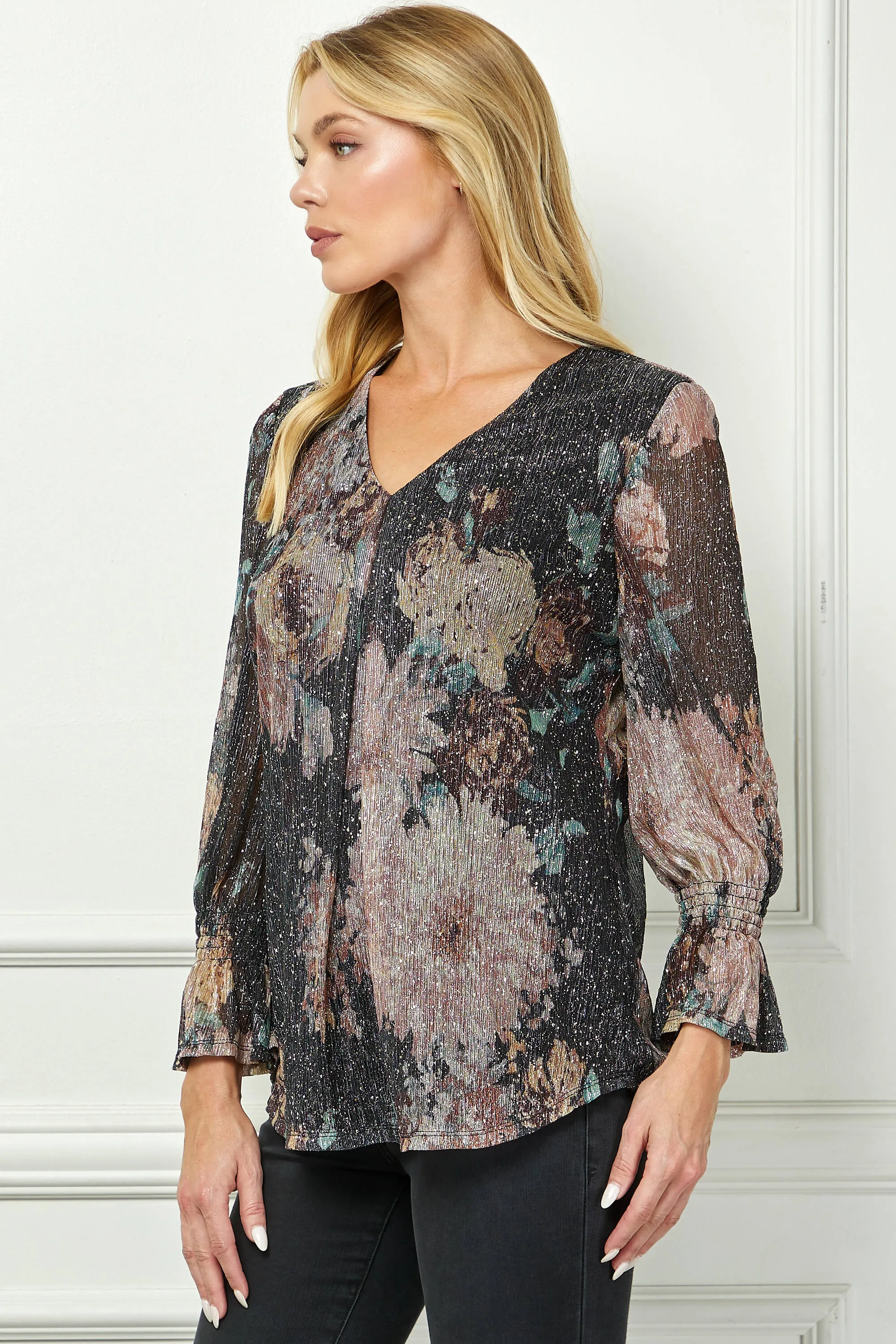 3/4 Ruffle Sleeve V-Neck Blouse - Black sold by Dress Barn product image thumbnail 3