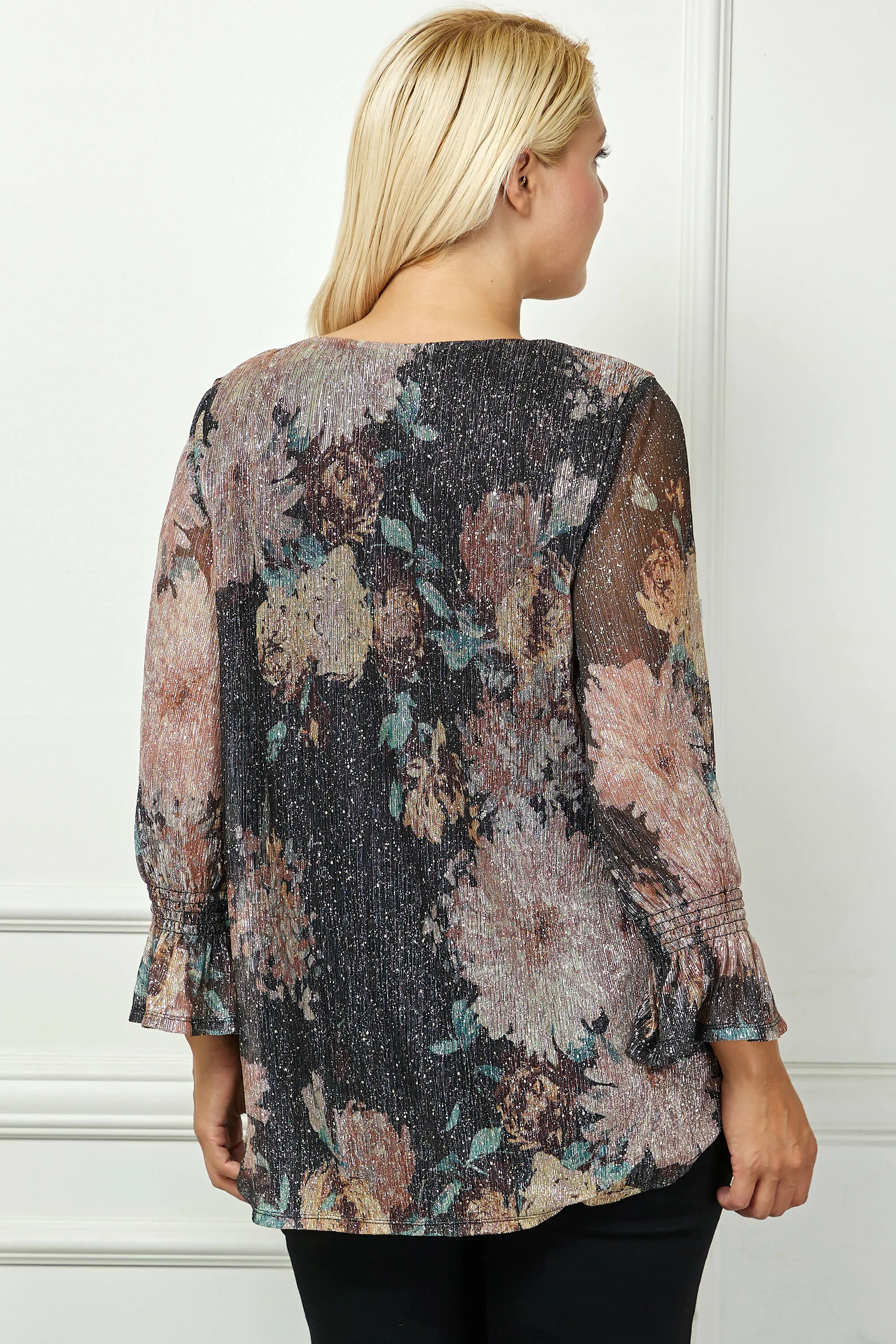 3/4 Ruffle Sleeve V-Neck Blouse - Black - Plus sold by Dress Barn product image thumbnail 3