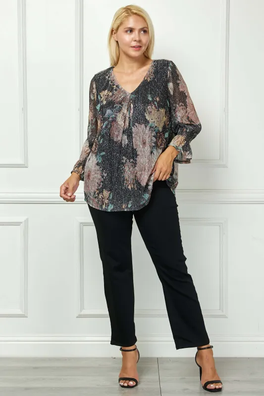 3/4 Ruffle Sleeve V-Neck Blouse - Black - Plus sold by Dress Barn