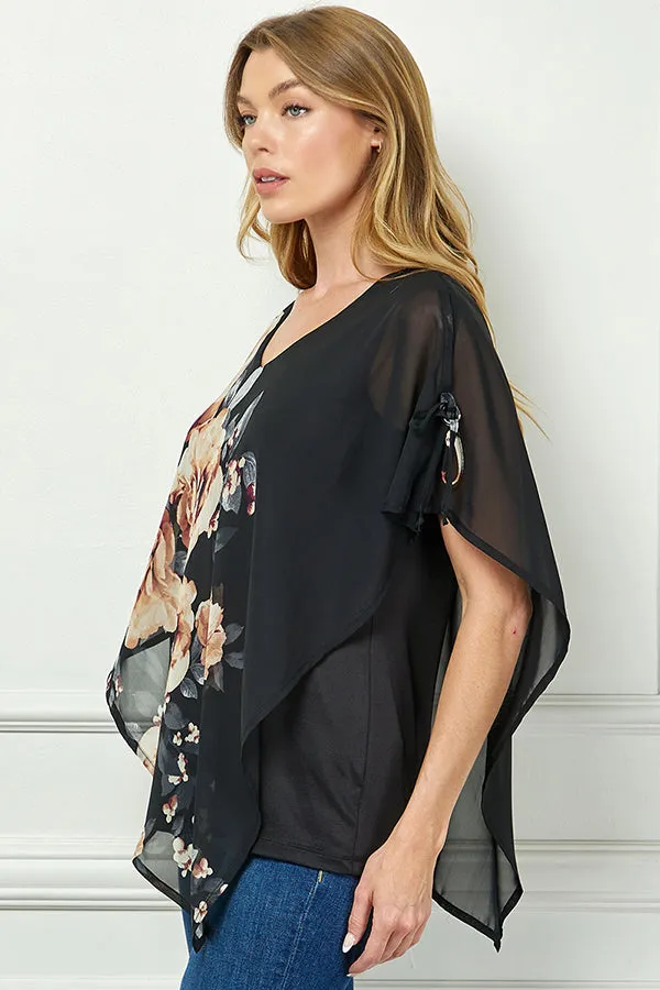 Cold Shoulder Tie Sleeve Poncho with V-neck Tank Blouse - Black sold by Dress Barn product image thumbnail 2