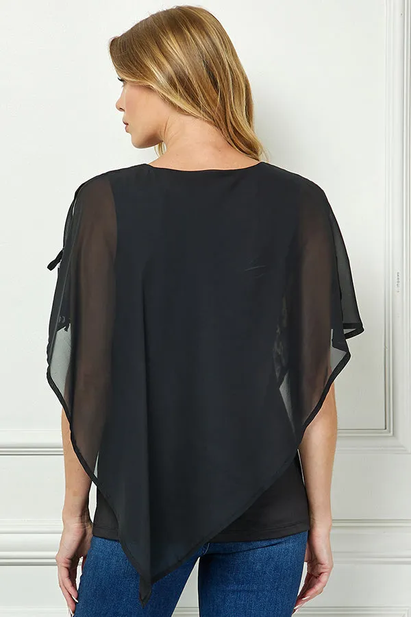 Cold Shoulder Tie Sleeve Poncho with V-neck Tank Blouse - Black sold by Dress Barn product image thumbnail 3