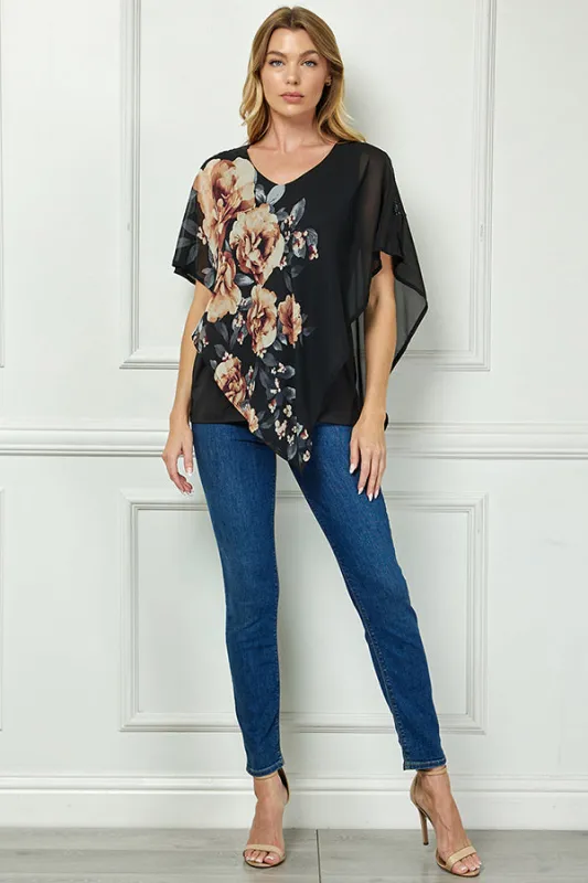 Cold Shoulder Tie Sleeve Poncho with V-neck Tank Blouse - Black sold by Dress Barn