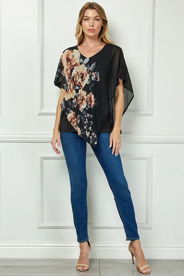 Cold Shoulder Tie Sleeve Poncho with V-neck Tank Blouse - Black sold by Dress Barn