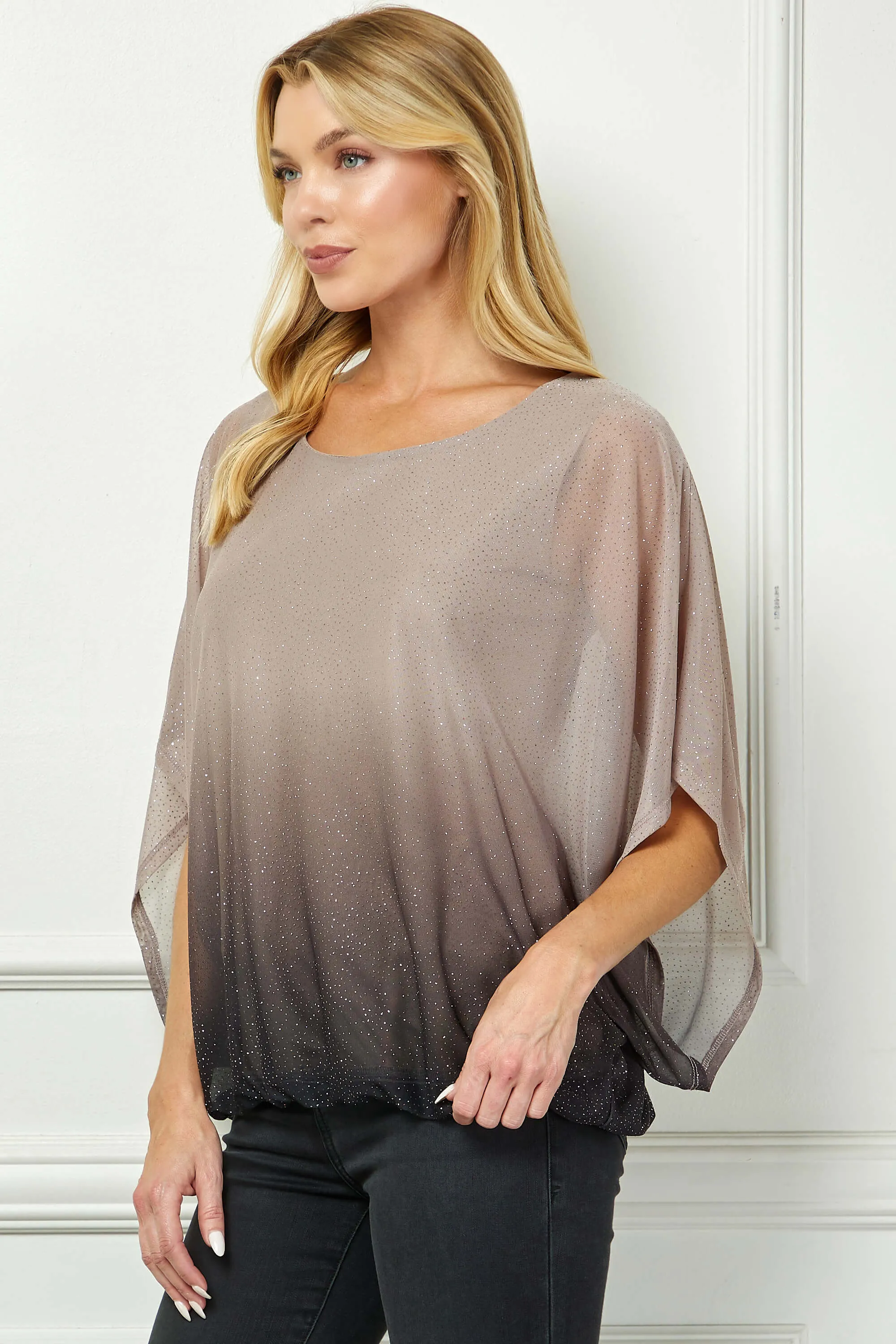 Elbow Sleeve Poncho Knot Back Bubble Blouse - Grey sold by Dress Barn product image thumbnail 2
