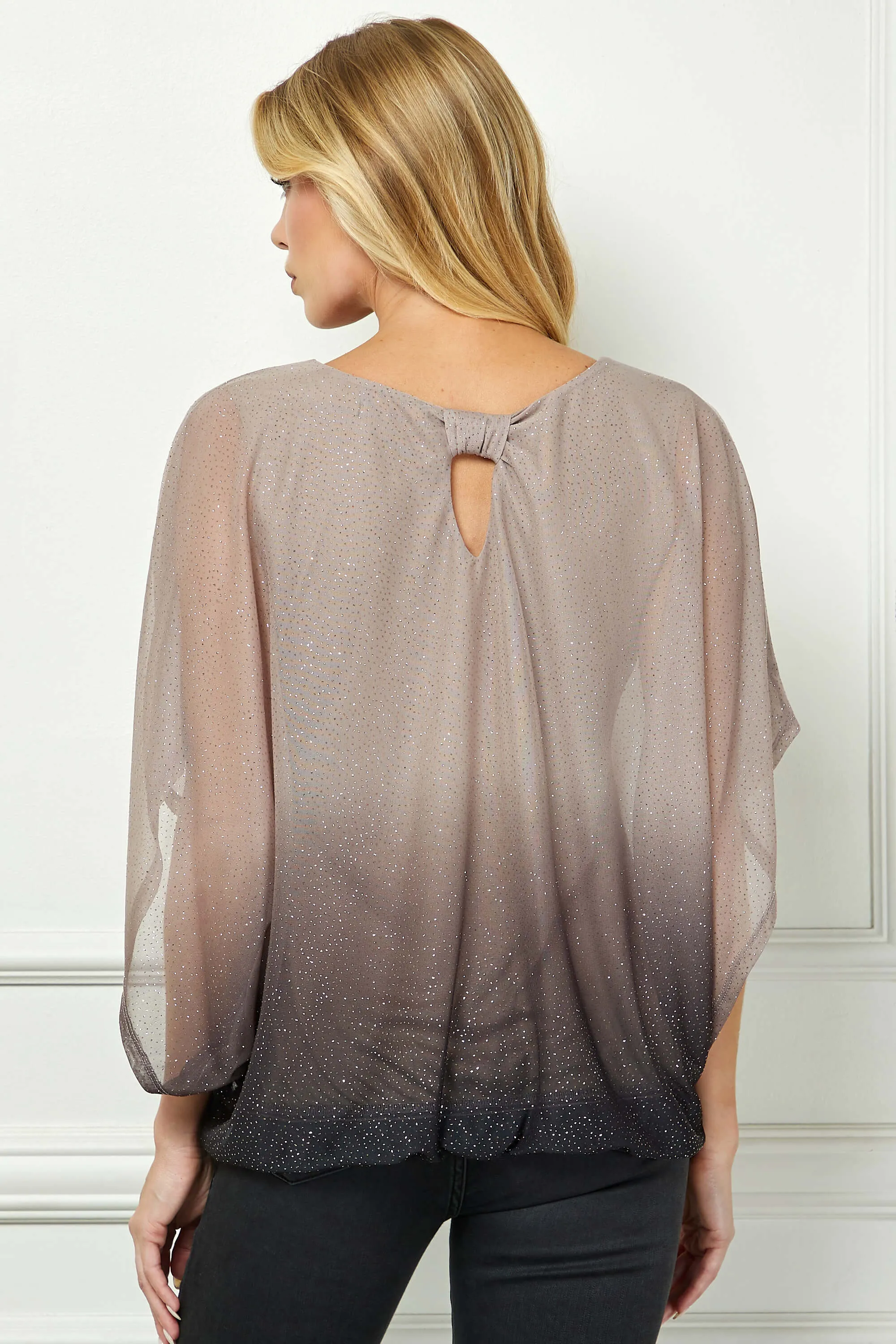 Elbow Sleeve Poncho Knot Back Bubble Blouse - Grey sold by Dress Barn product image thumbnail 3