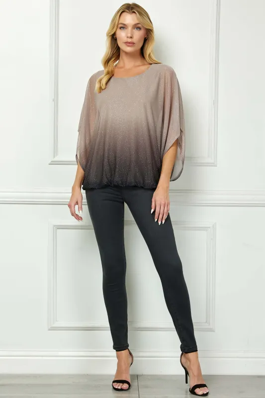 Elbow Sleeve Poncho Knot Back Bubble Blouse - Grey sold by Dress Barn