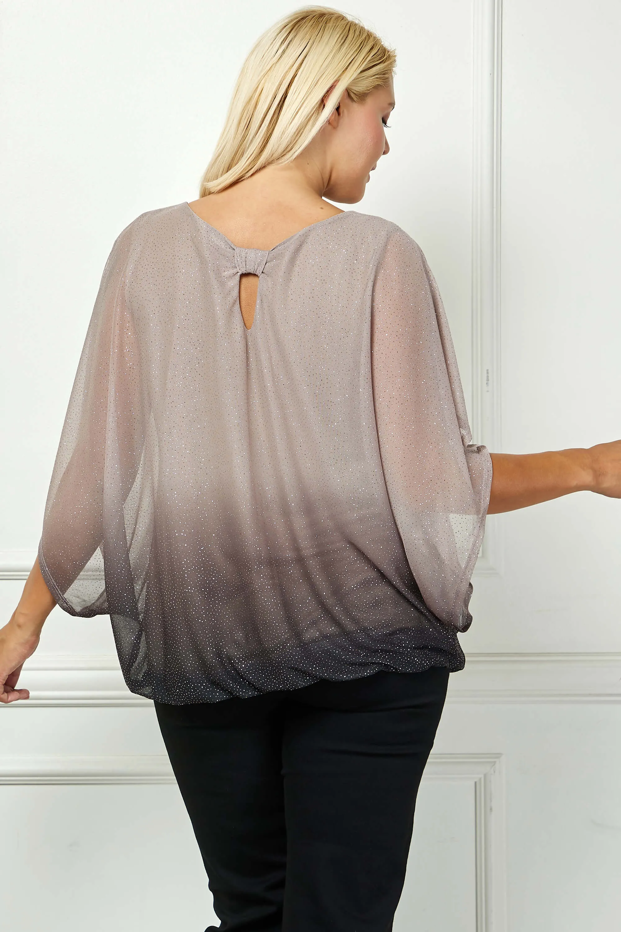 Elbow Sleeve Poncho Knot Back Bubble Blouse - Grey - Plus sold by Dress Barn product image thumbnail 3