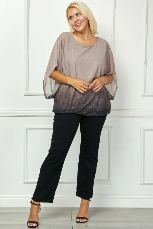 Elbow Sleeve Poncho Knot Back Bubble Blouse - Grey - Plus sold by Dress Barn