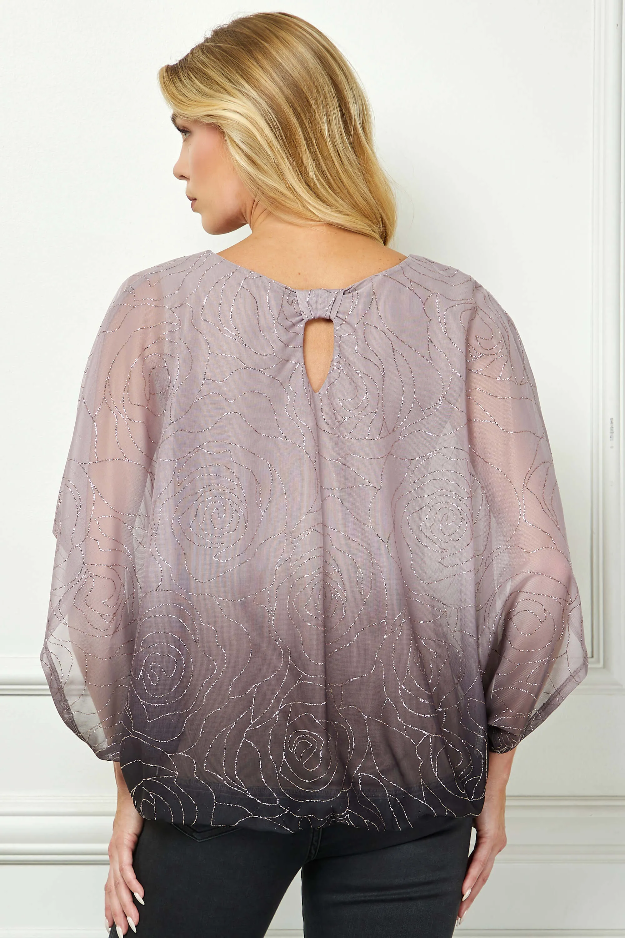 Elbow Sleeve Poncho Knot Back Bubble Blouse - Purple sold by Dress Barn product image thumbnail 3