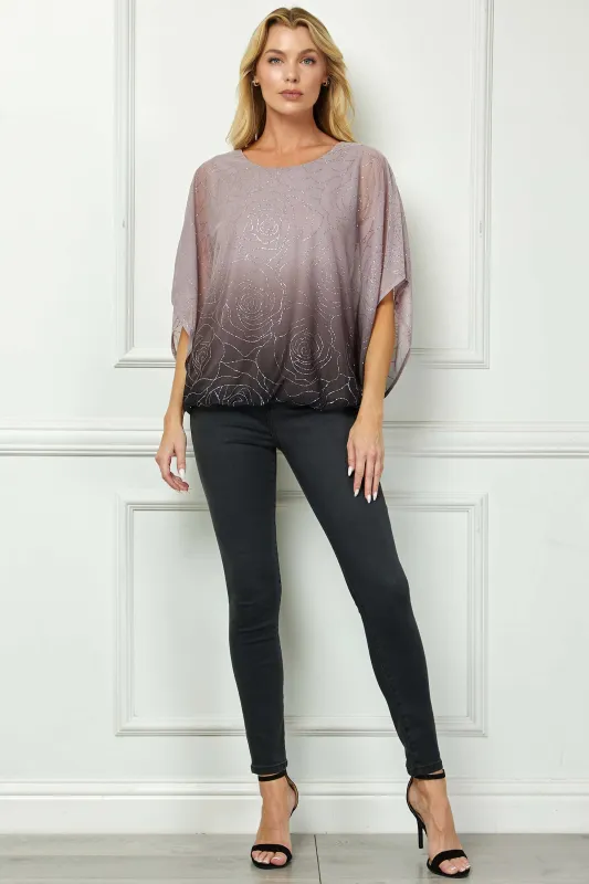 Elbow Sleeve Poncho Knot Back Bubble Blouse - Purple sold by Dress Barn