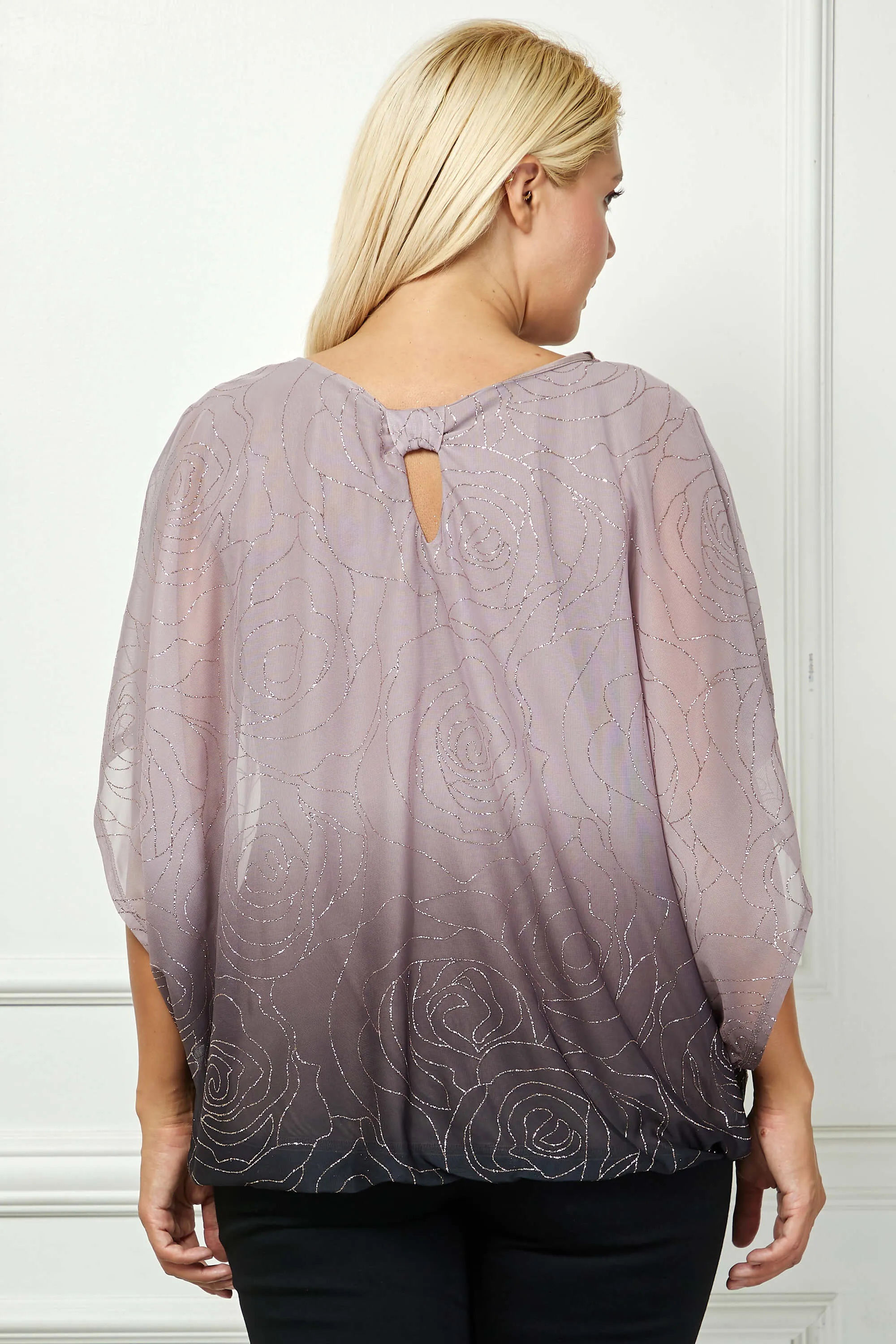 Elbow Sleeve Poncho Knot Back Bubble Blouse - Purple - Plus sold by Dress Barn product image thumbnail 3
