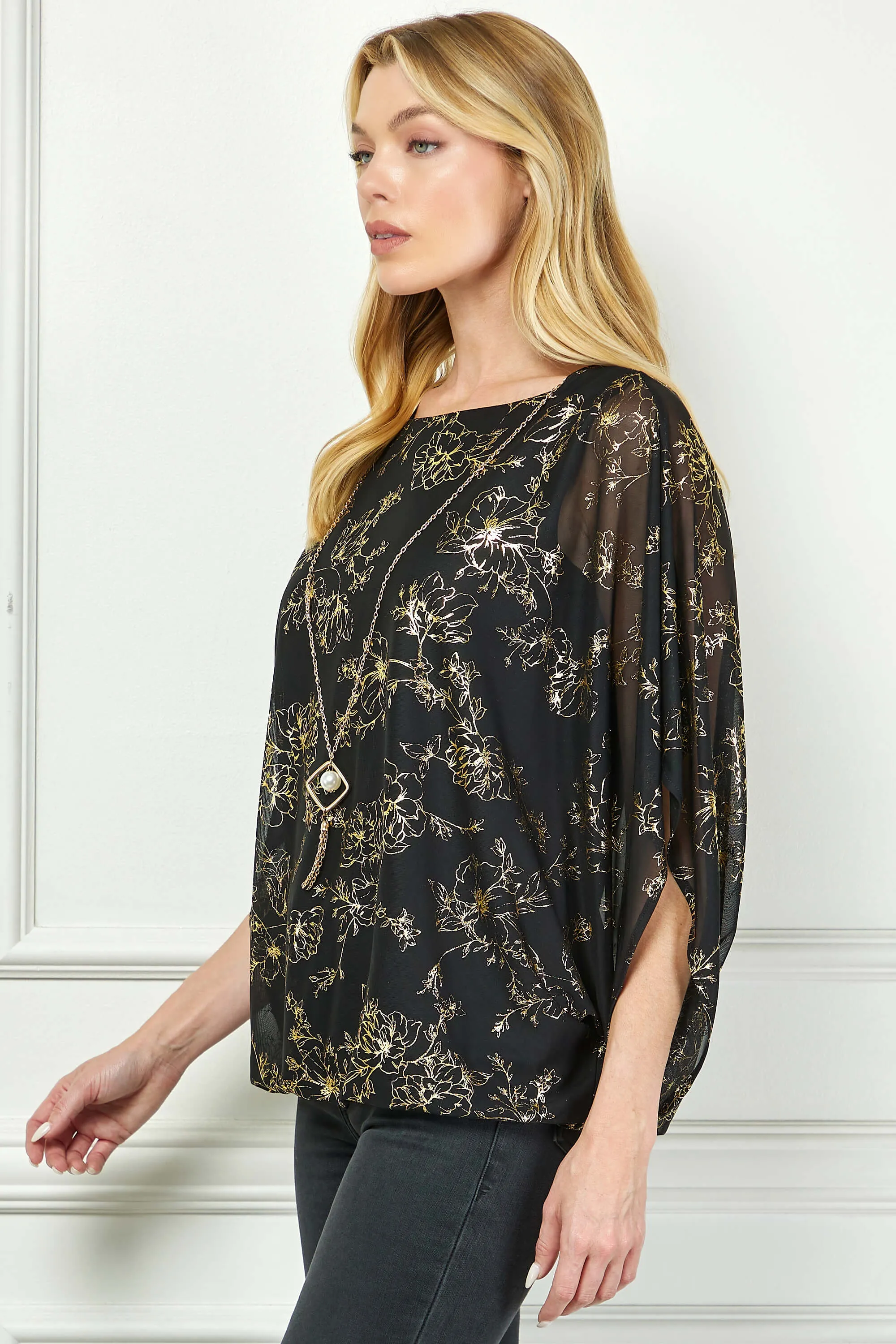 Elbow Sleeve Poncho Necklace Bubble Blouse - Black sold by Dress Barn product image thumbnail 2