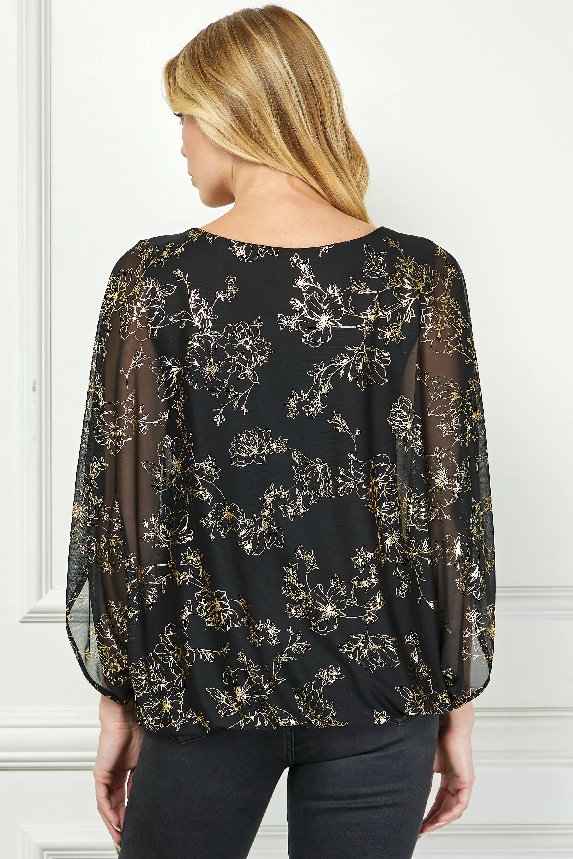 Elbow Sleeve Poncho Necklace Bubble Blouse - Black sold by Dress Barn product image thumbnail 3