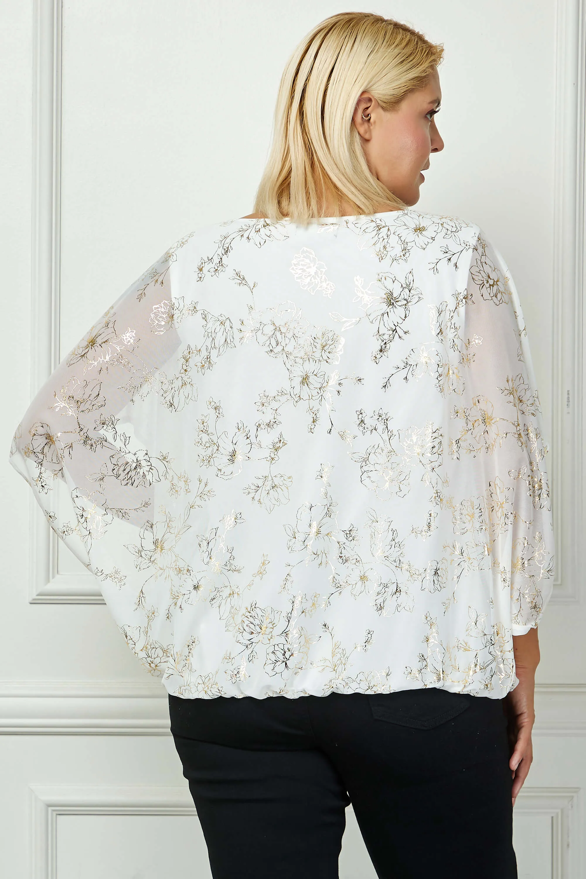 Elbow Sleeve Poncho Necklace Bubble Blouse - White - Plus sold by Dress Barn product image thumbnail 3