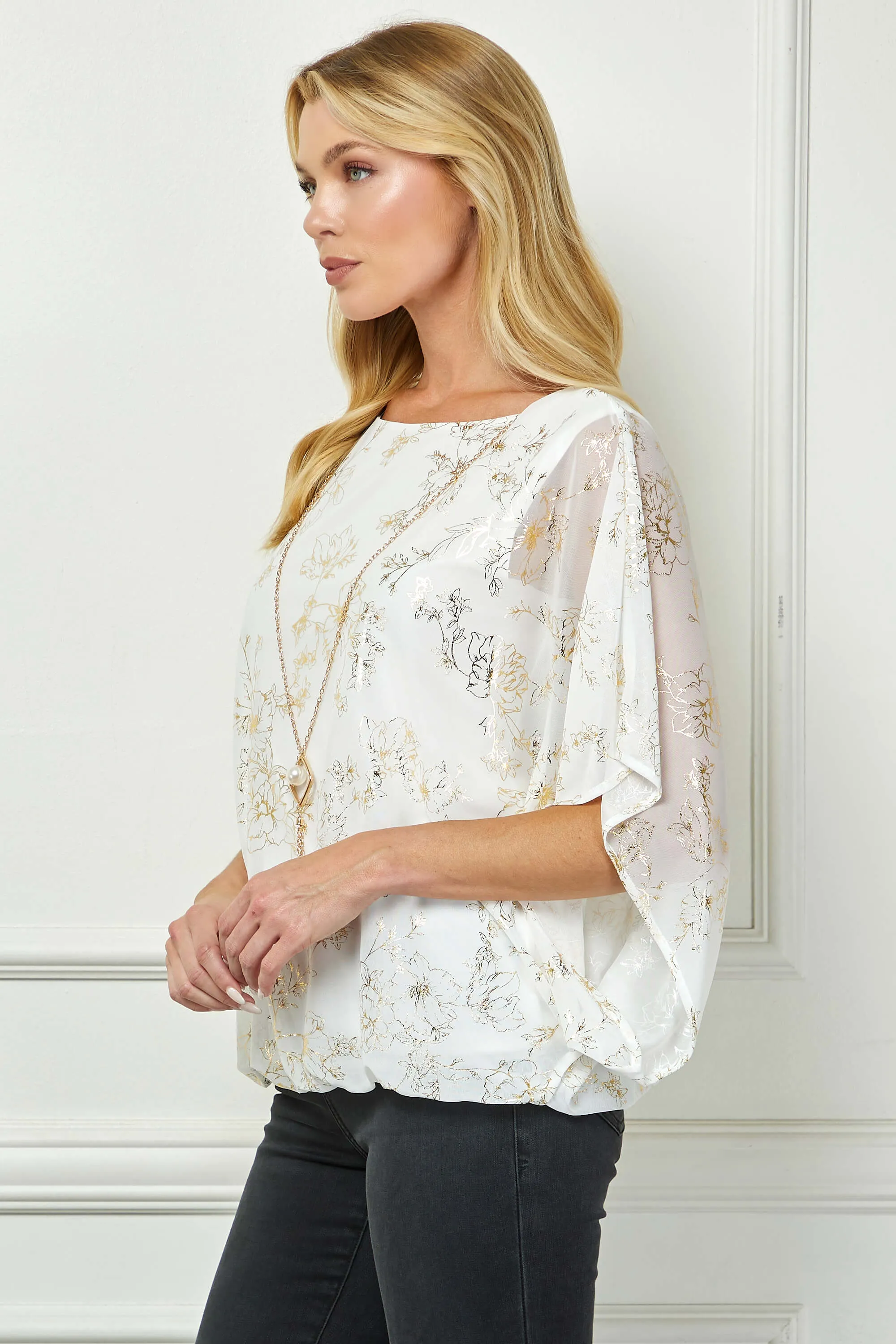 Elbow Sleeve Poncho Necklace Bubble Blouse - White sold by Dress Barn product image thumbnail 2