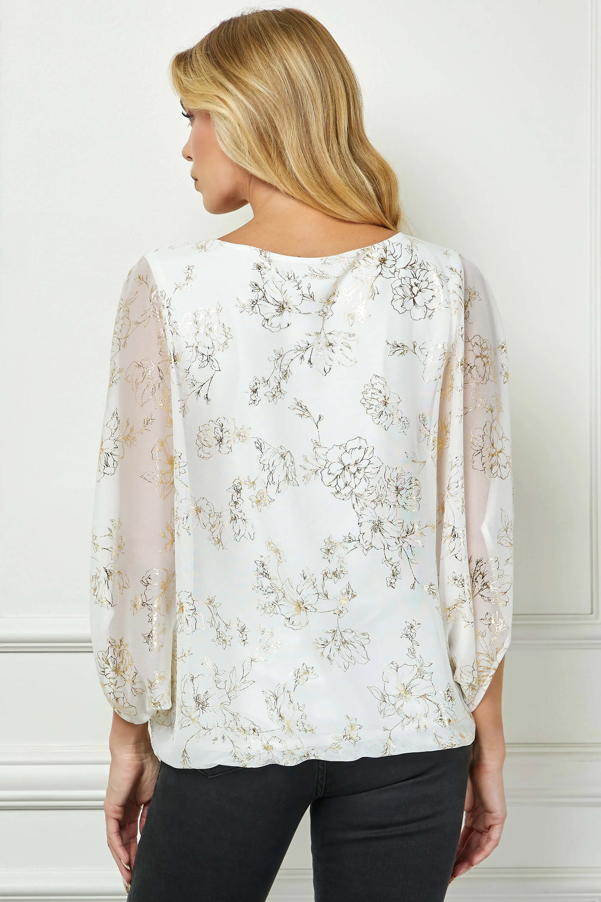 Elbow Sleeve Poncho Necklace Bubble Blouse - White sold by Dress Barn product image thumbnail 3