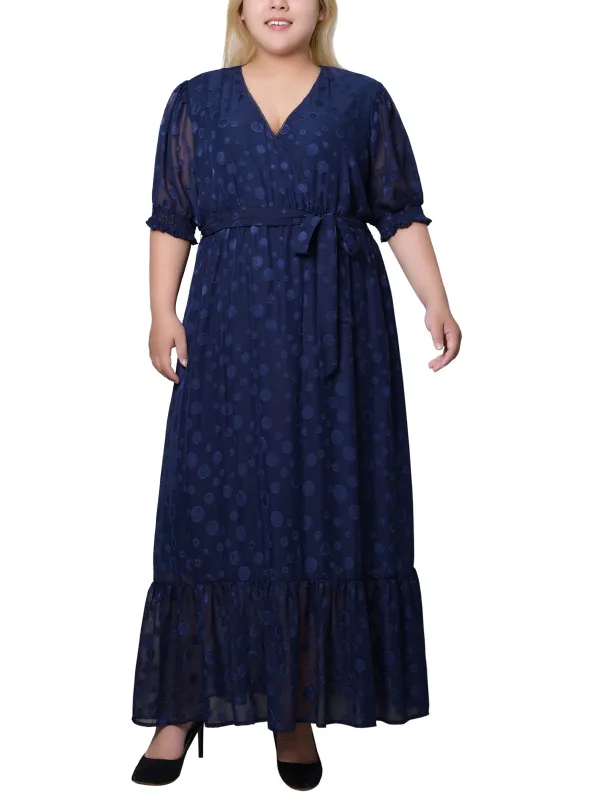 Navy Short Sleeve Surplice Maxi Dress - Plus made by Dress Barn