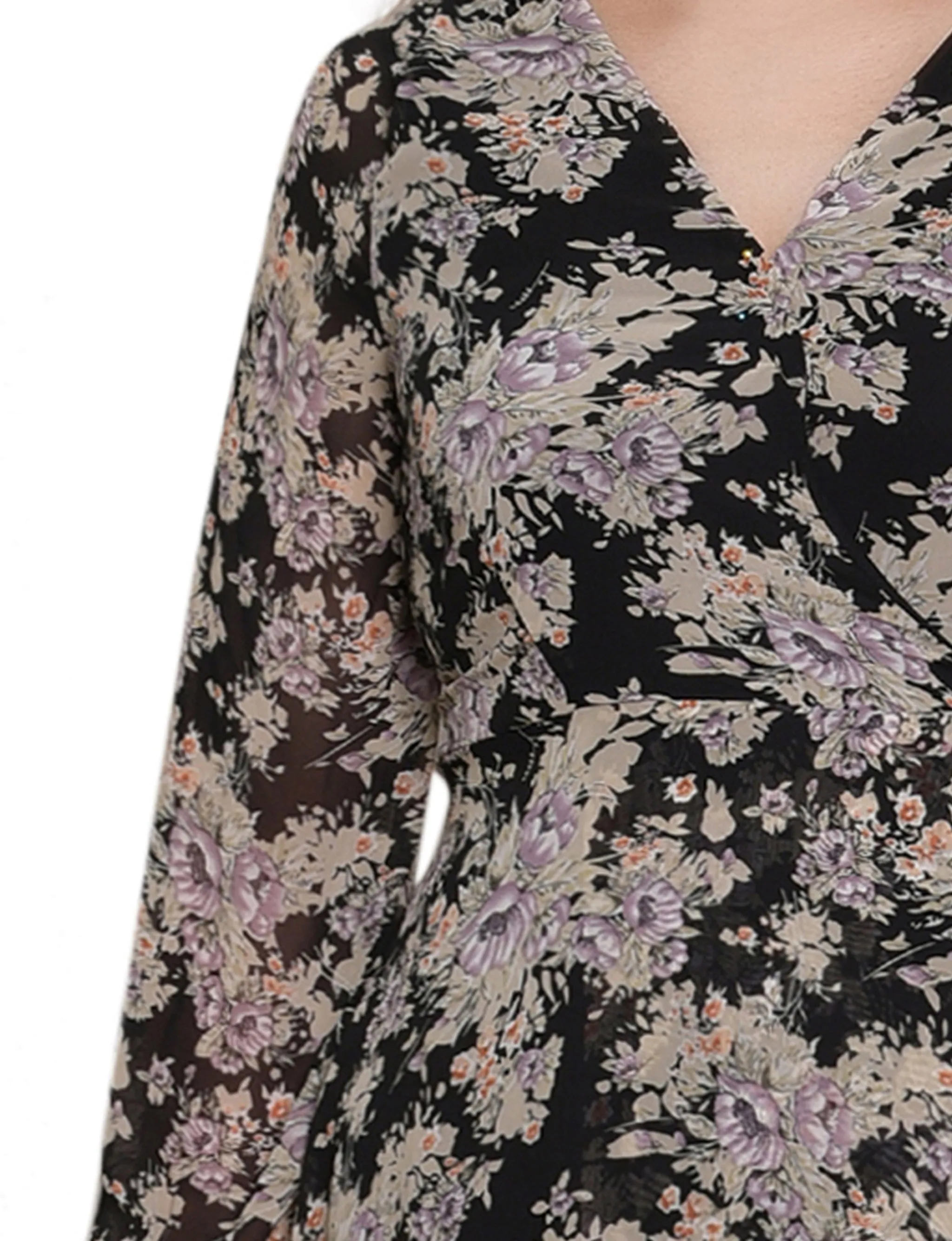 Black Ivory Floral 3/4 Sleeve Surplice Midi Dress sold by Dress Barn product image thumbnail 3