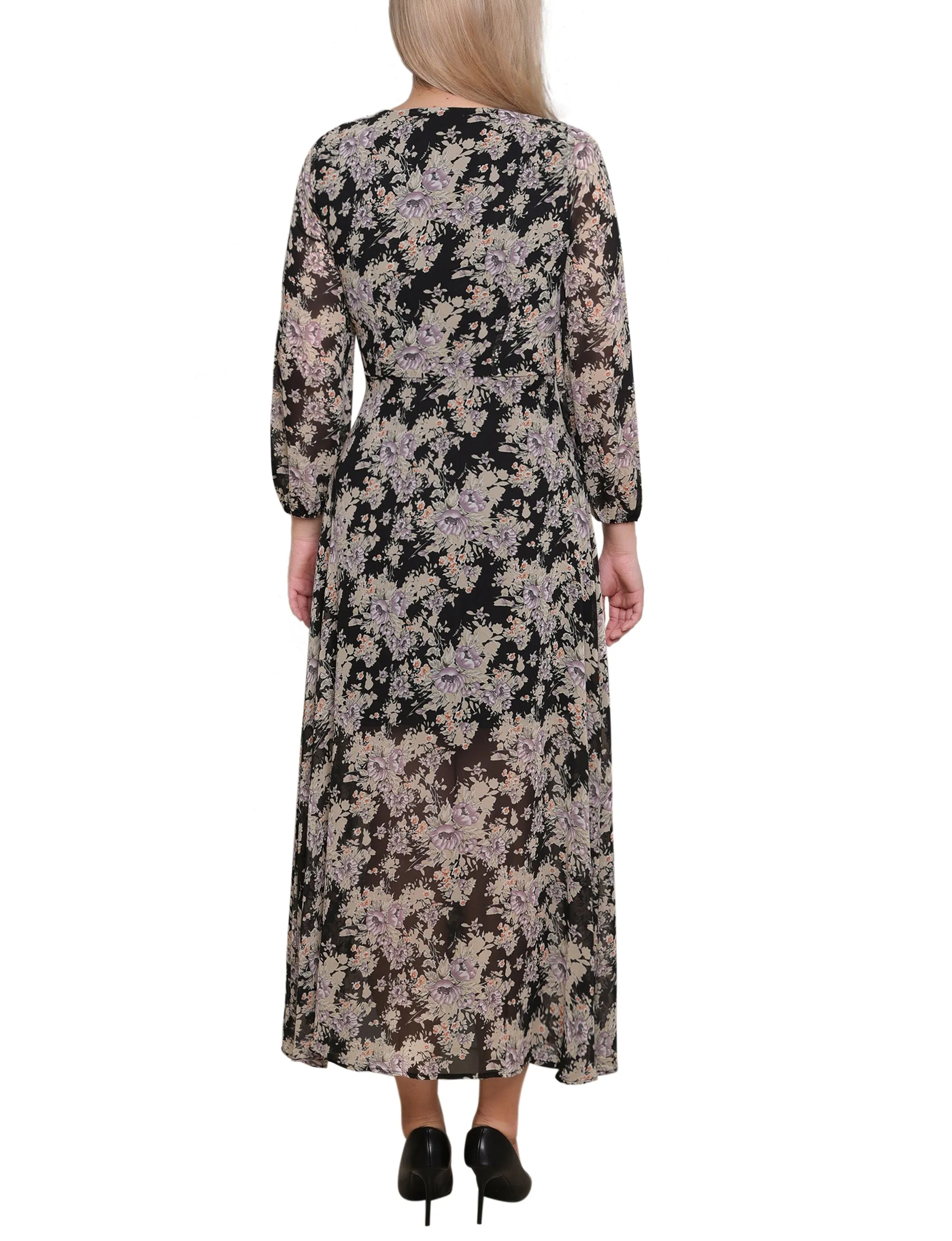 Black Ivory Floral 3/4 Sleeve Surplice Midi Dress sold by Dress Barn product image thumbnail 4